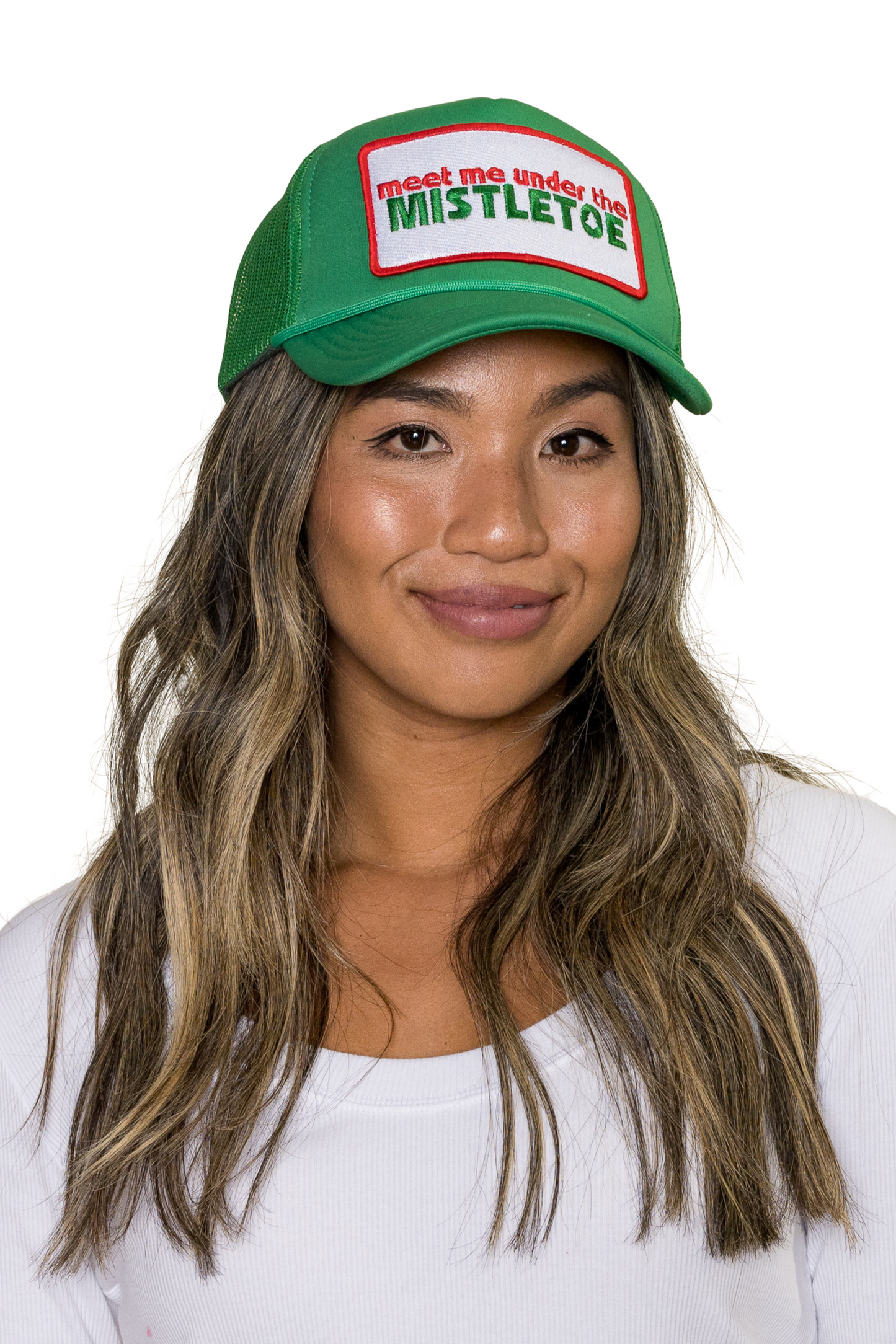 Meet Me Under The Mistletoe Trucker Hat in Green