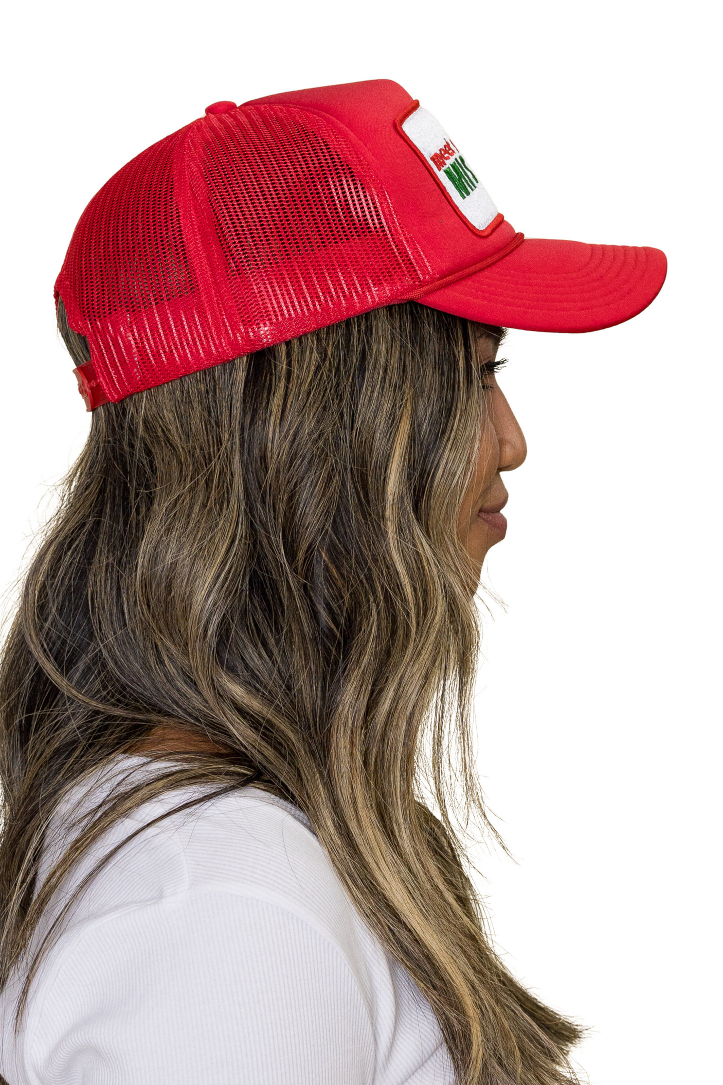 Meet Me Under The Mistletoe Trucker Hat in Red