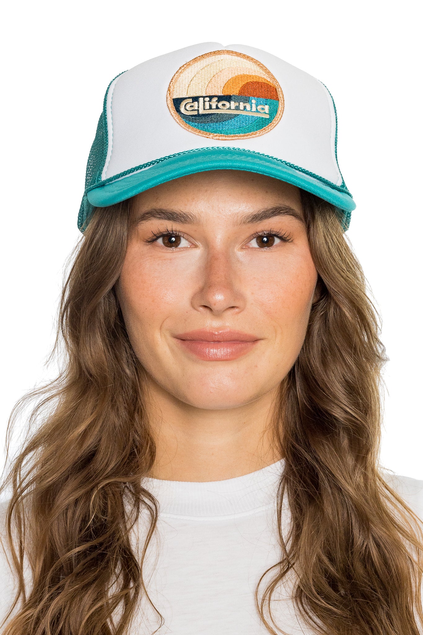 California Waves Trucker Hat in Jade Split