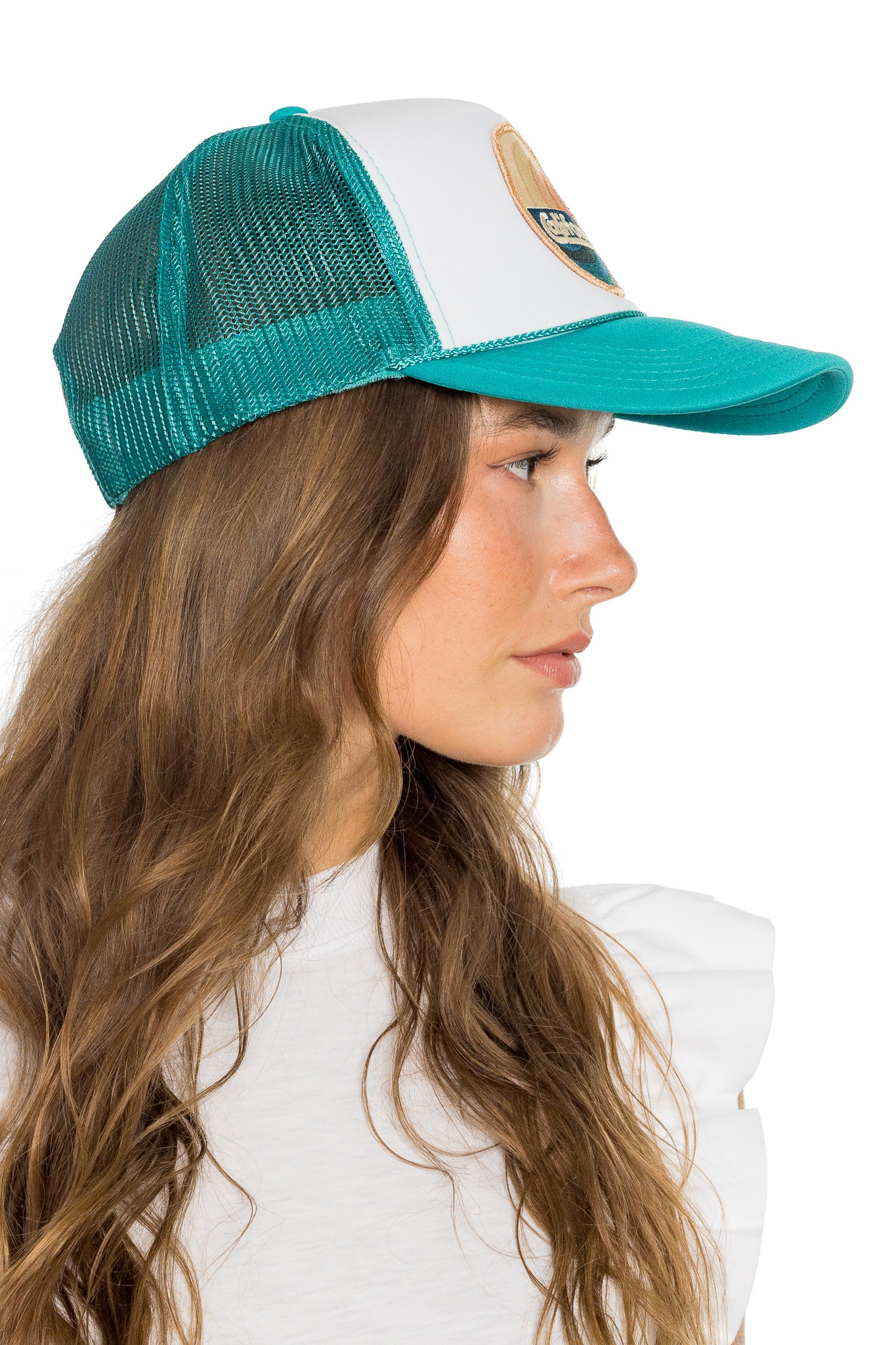 California Waves Trucker Hat in Jade Split