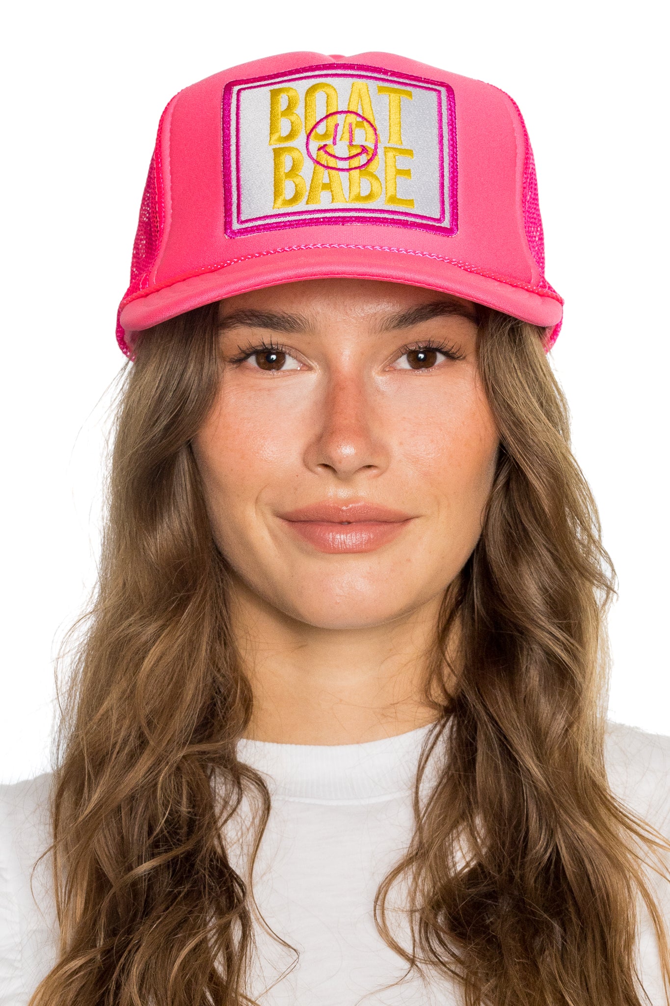 Boat Babe Trucker Hat in Pink