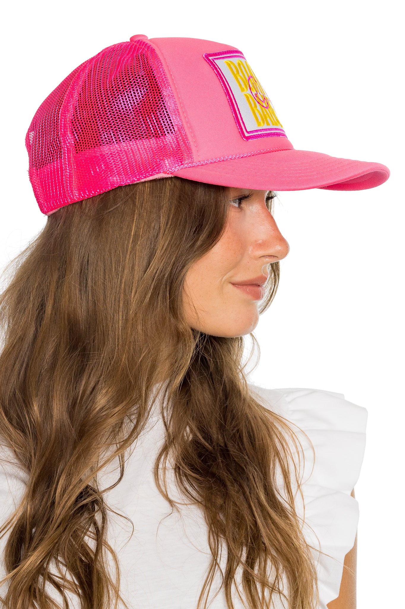 Boat Babe Trucker Hat in Pink