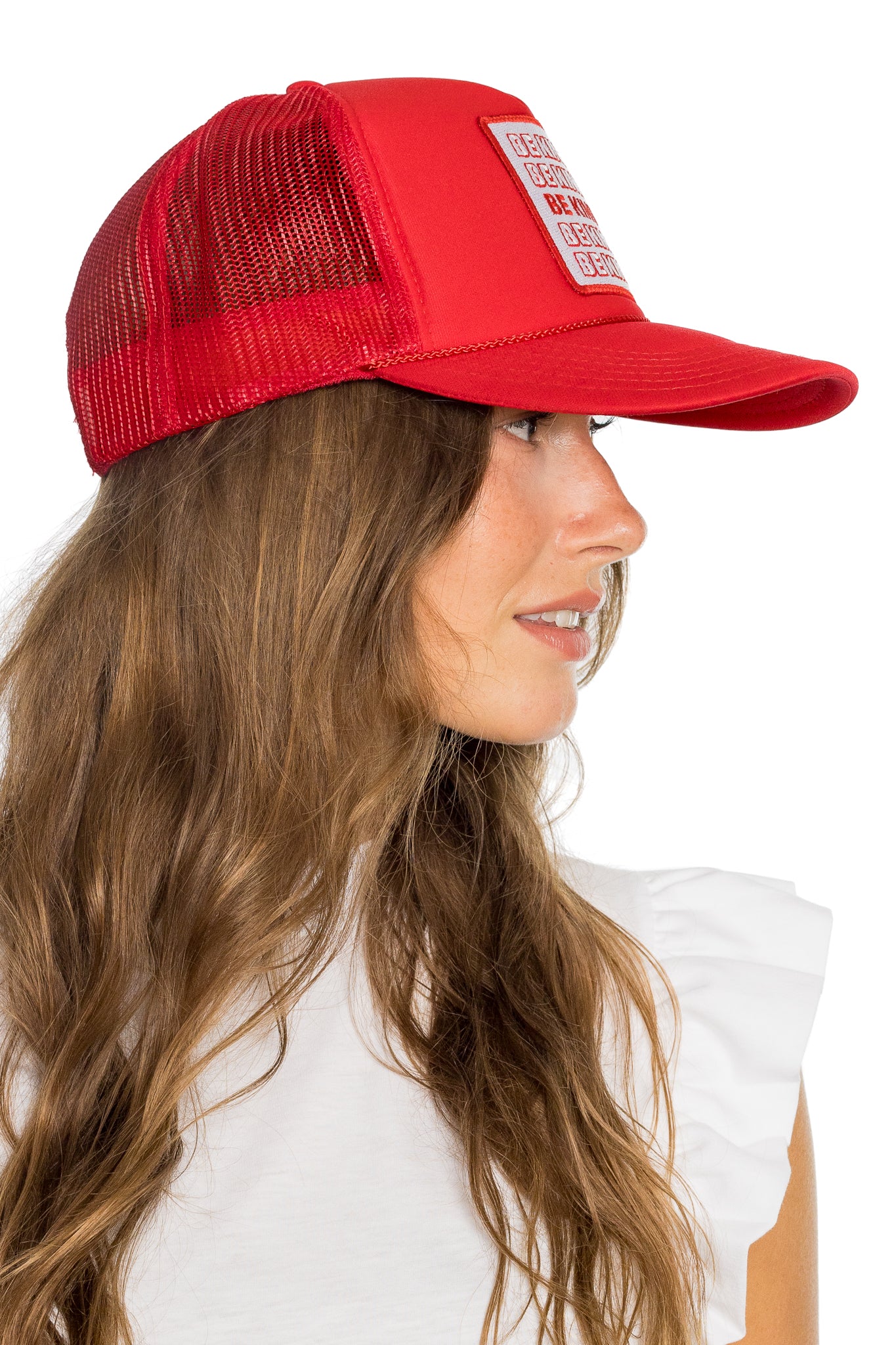 Be Kind Trucker Hat in Red