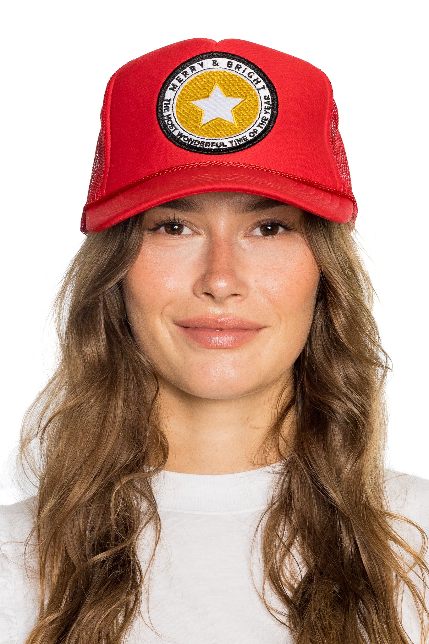 Merry and Bright Trucker Hat in Red