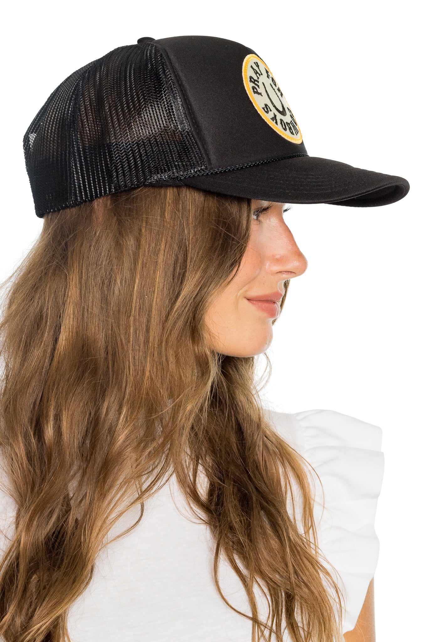 Pray For Cowboys Trucker Hat in Black