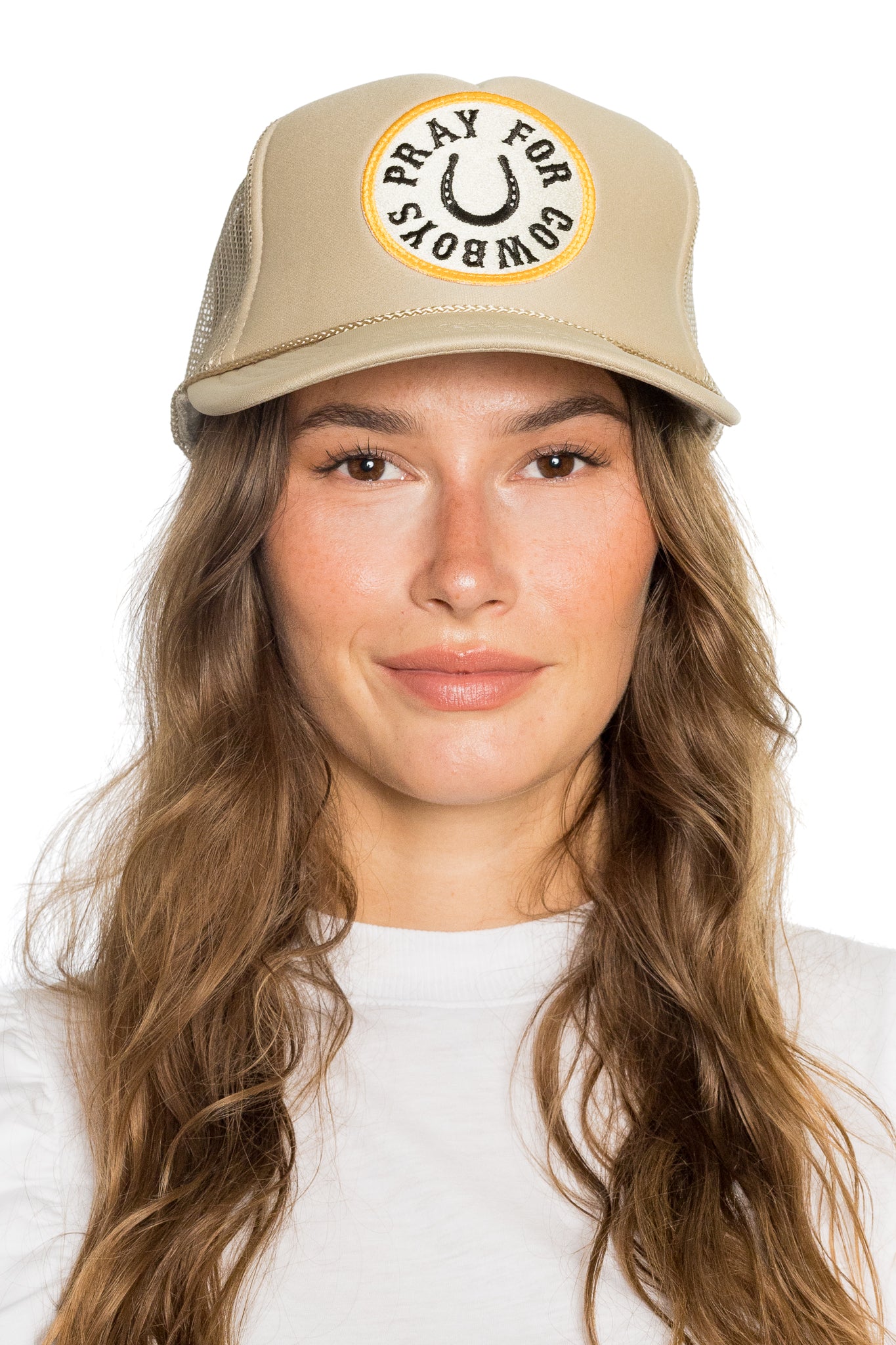 Pray For Cowboys Trucker Hat in Tan