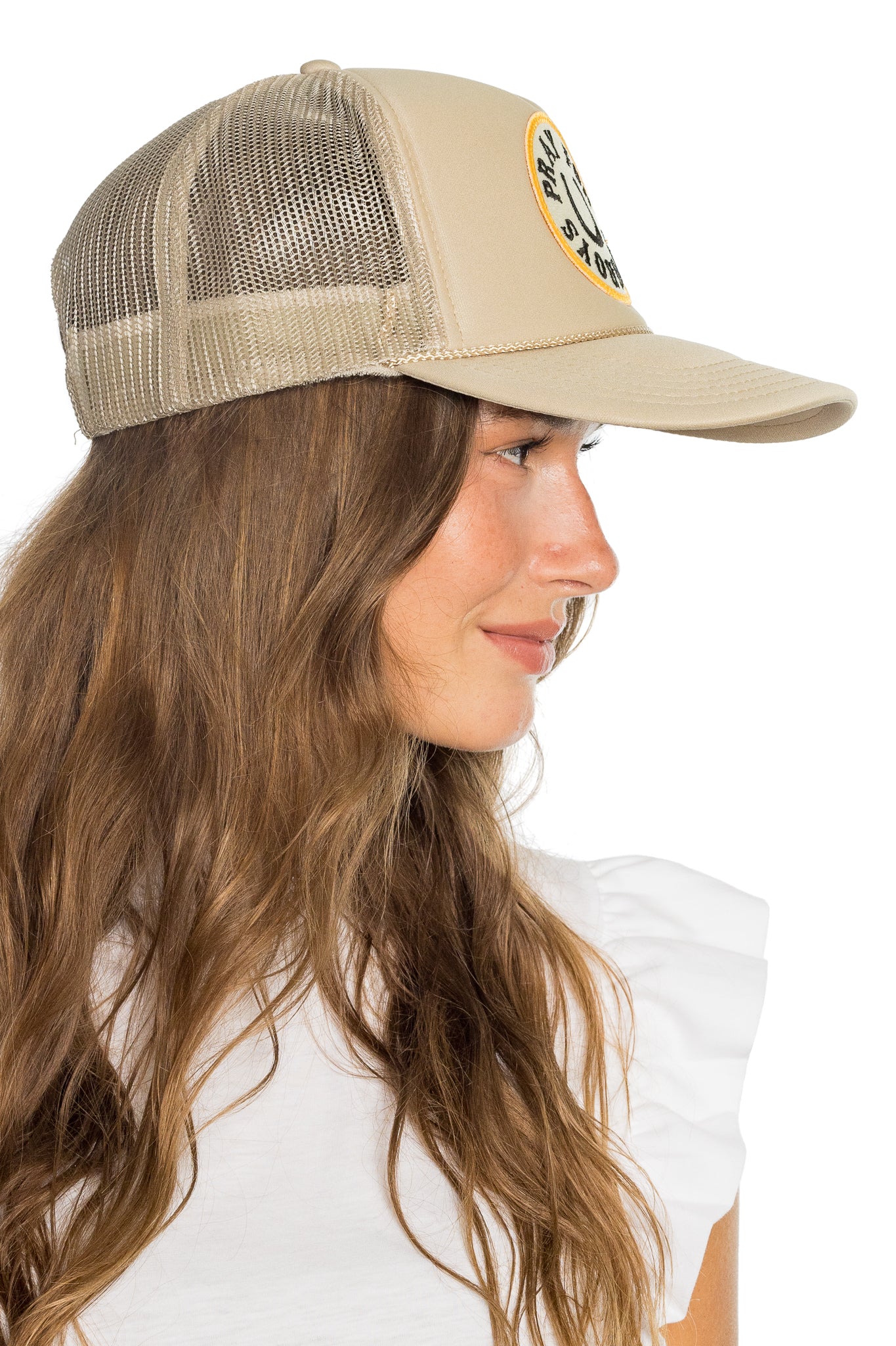 Pray For Cowboys Trucker Hat in Tan