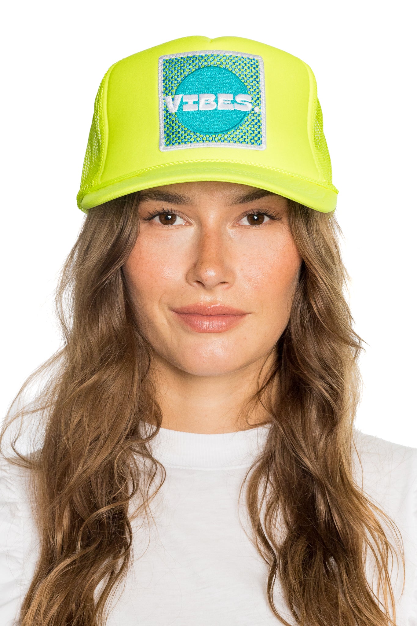 Vibes Trucker Hat in Neon Yellow