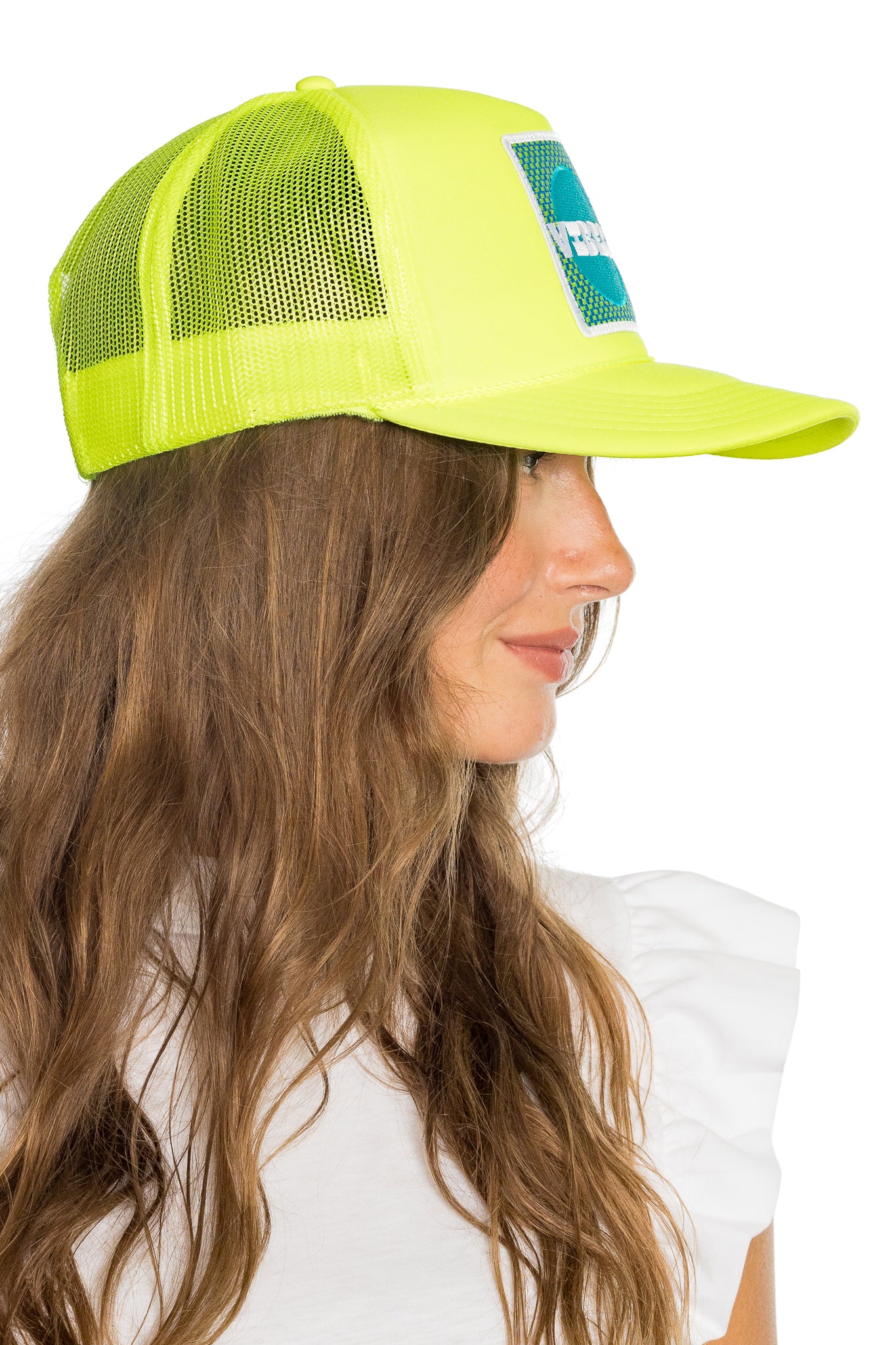 Vibes Trucker Hat in Neon Yellow