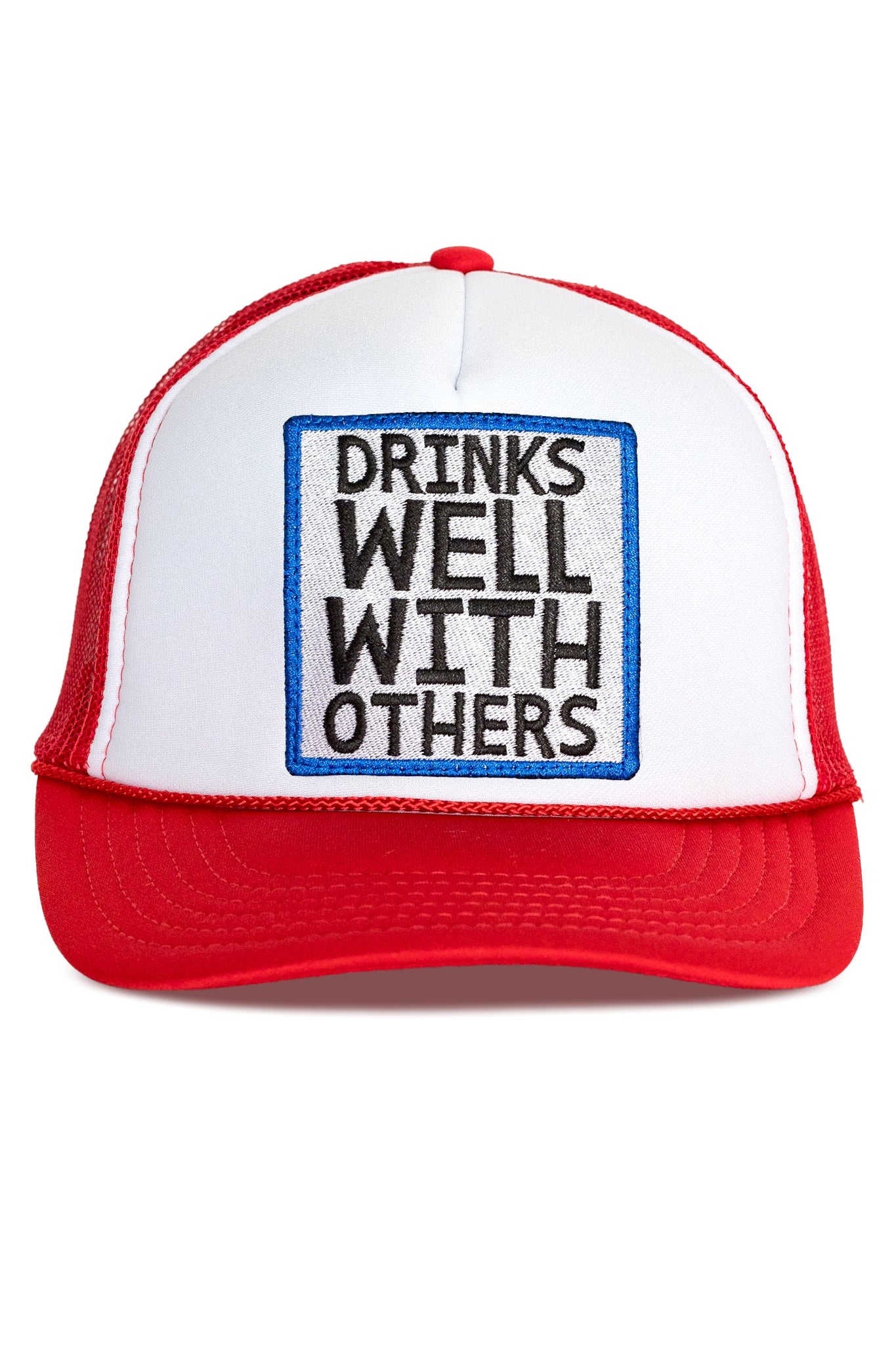 Drinks Well With Others Trucker Hat in Red Split
