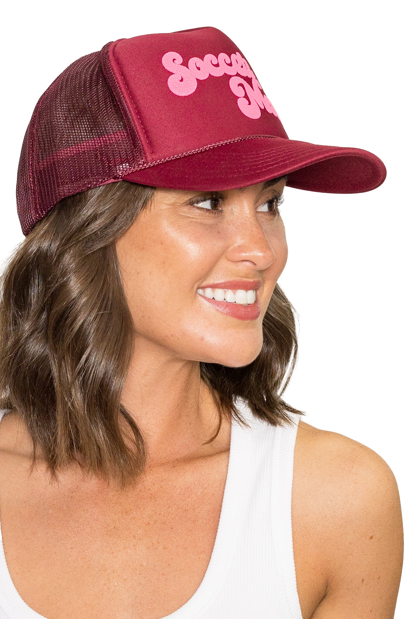 Soccer Mom Trucker Hat in Maroon