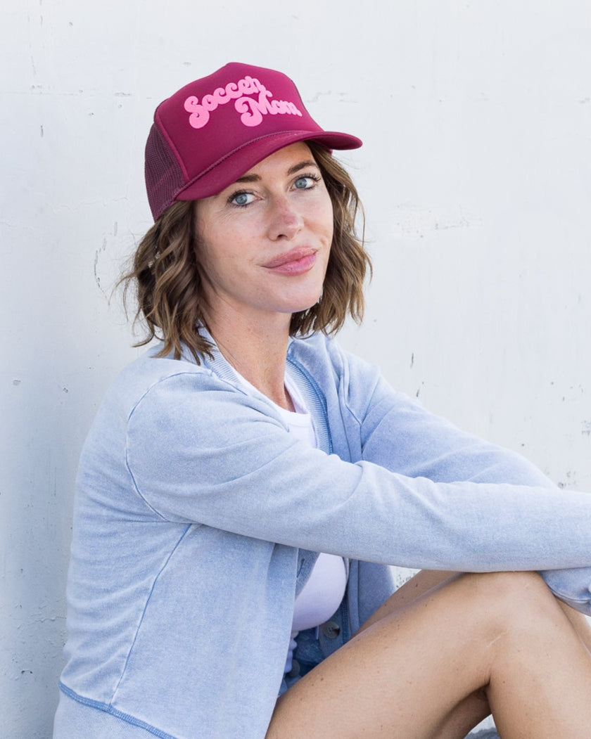 Soccer Mom Trucker Hat in Maroon