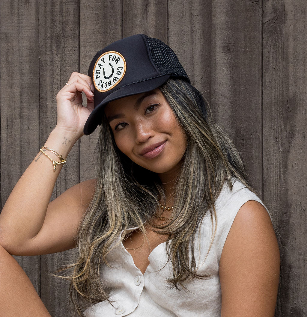 Pray For Cowboys Trucker Hat in Black