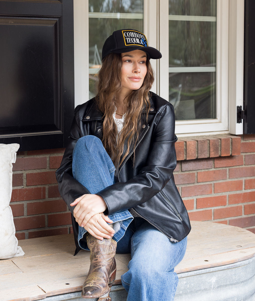 Cowboys & Tequila Trucker Hat in Dark Black