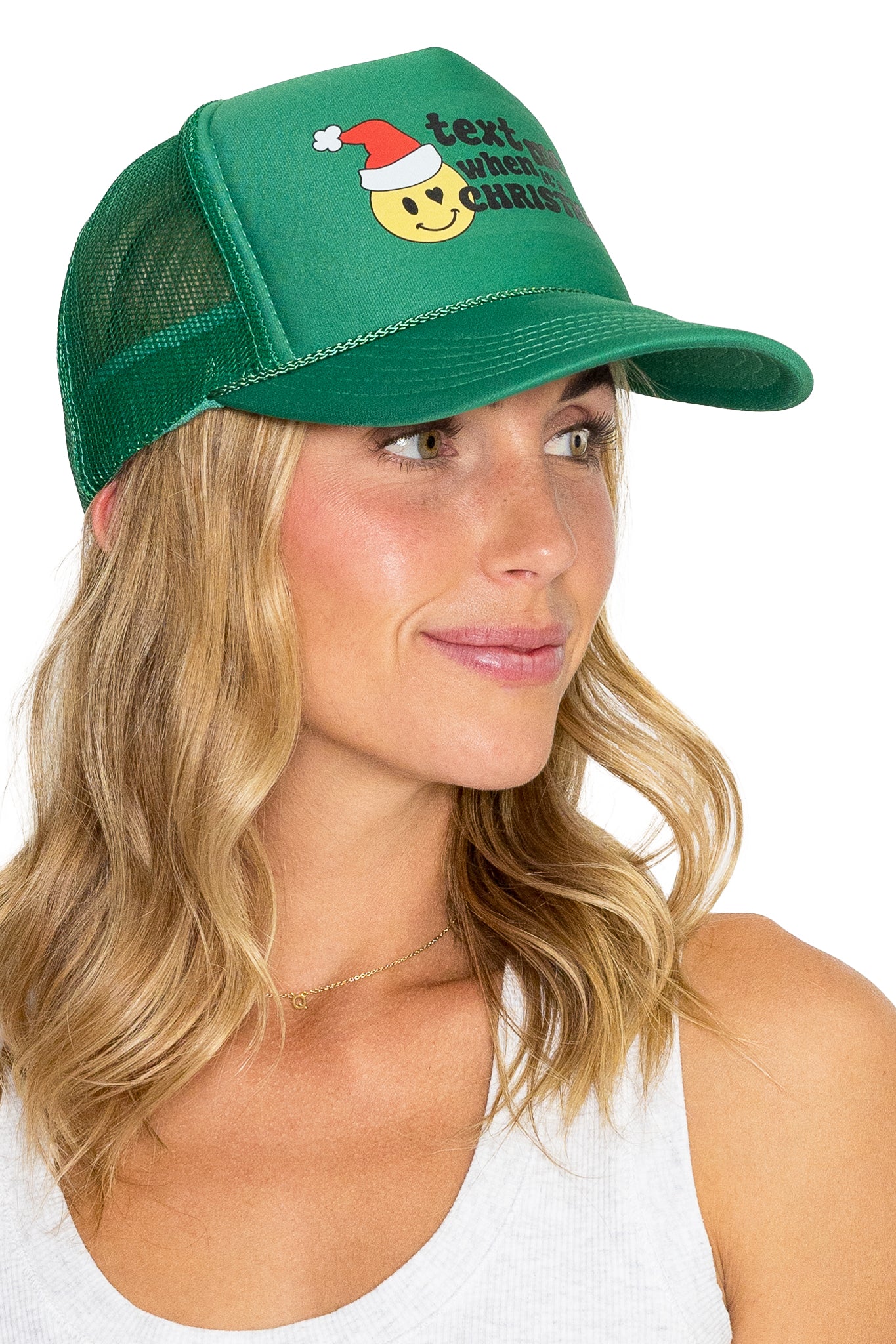 Text Me When It's Christmas Trucker Hat in Green