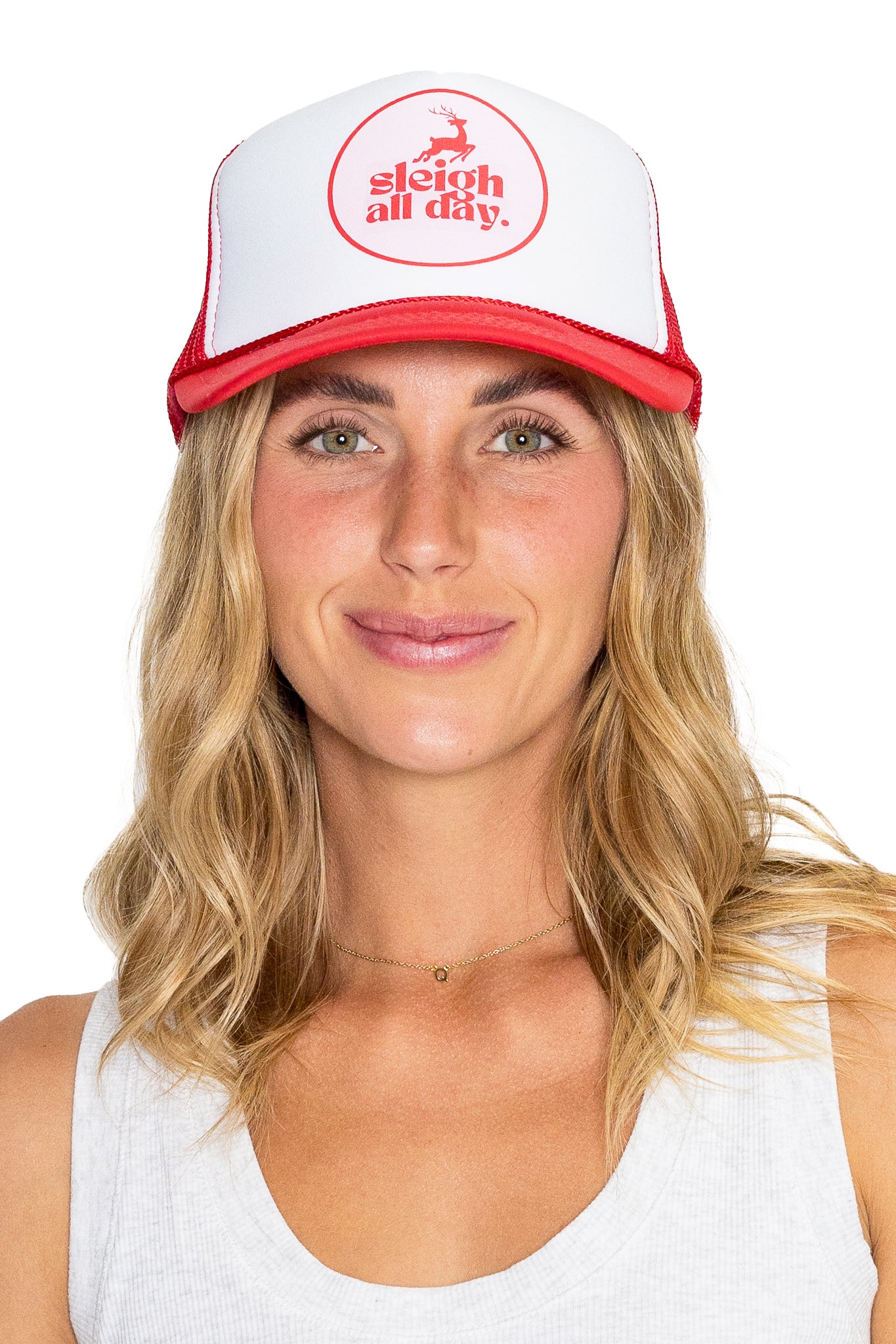 Sleigh all Day Trucker Hat in Red Split