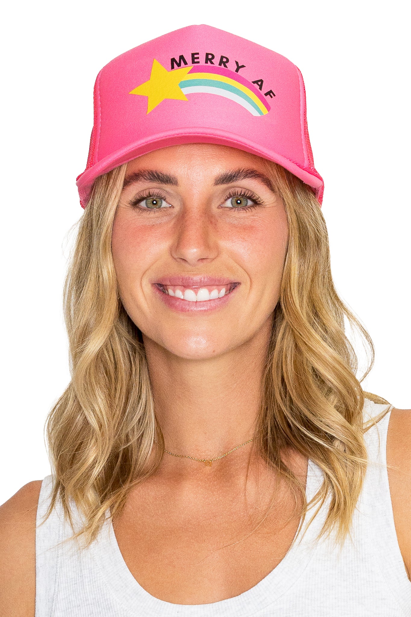 Merry AF Trucker Hat in Pink