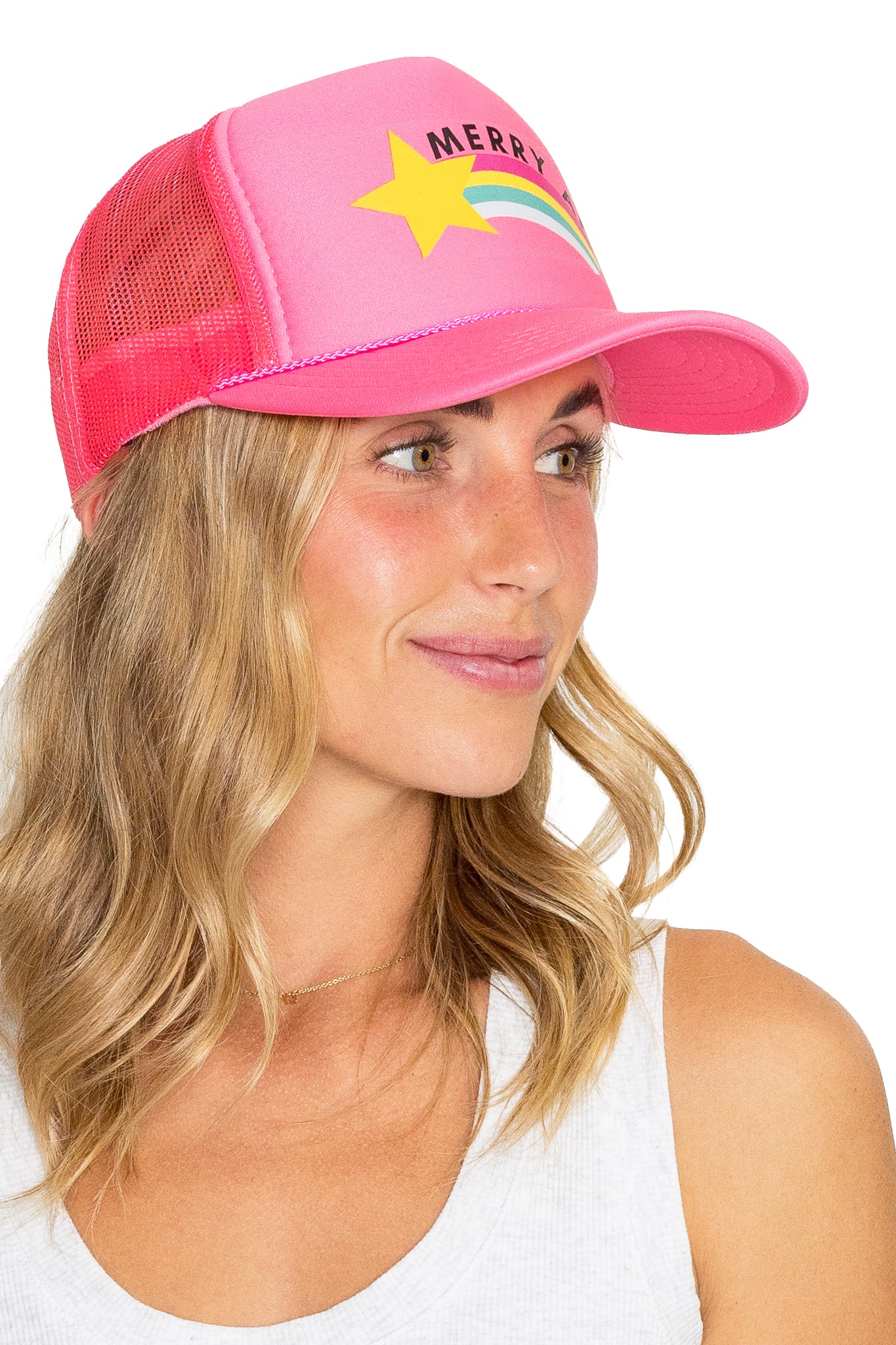Merry AF Trucker Hat in Pink