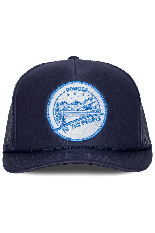 Powder to the People Trucker Hat in Navy