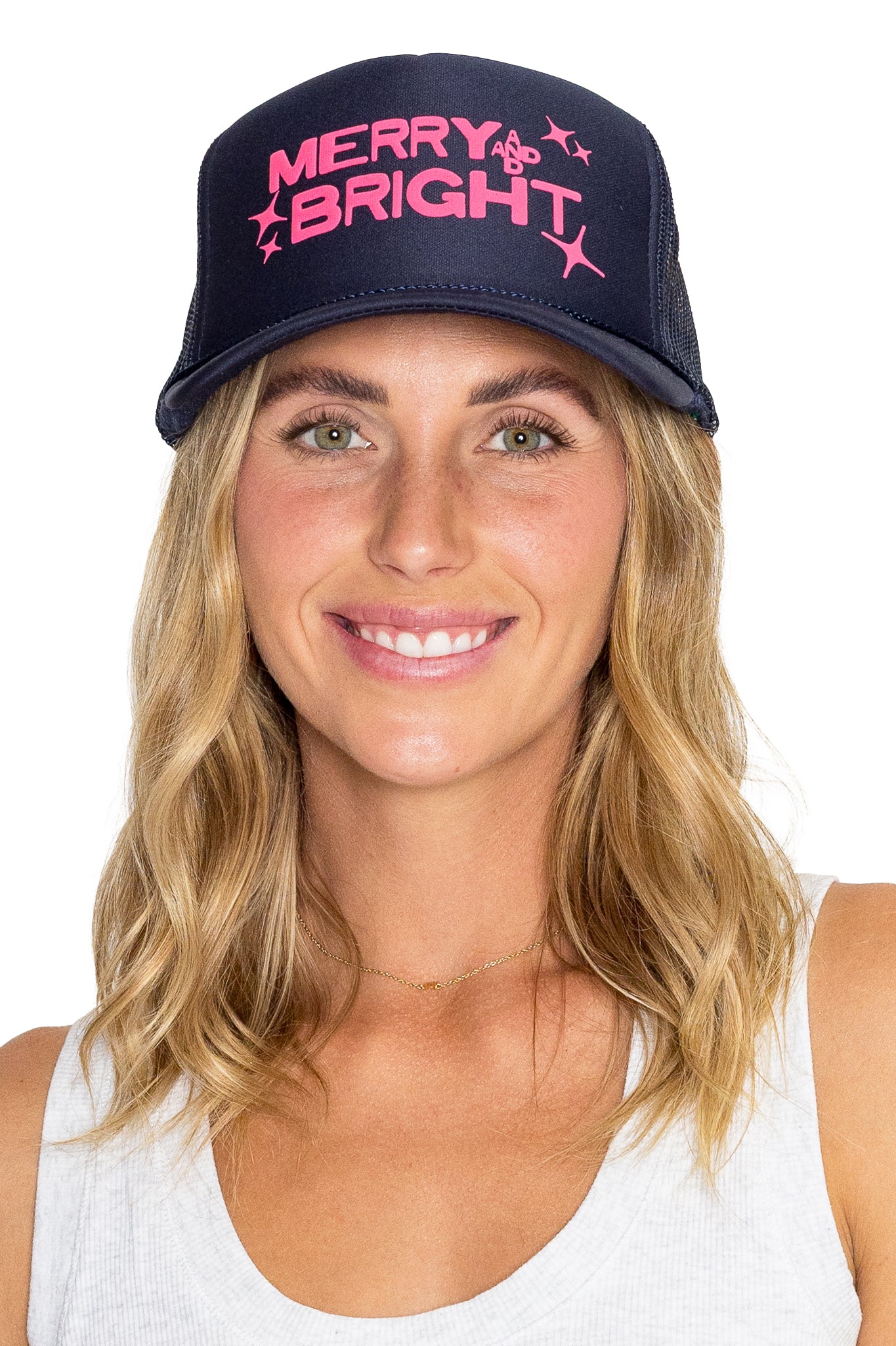Merry & Bright Stars Trucker Hat in Navy