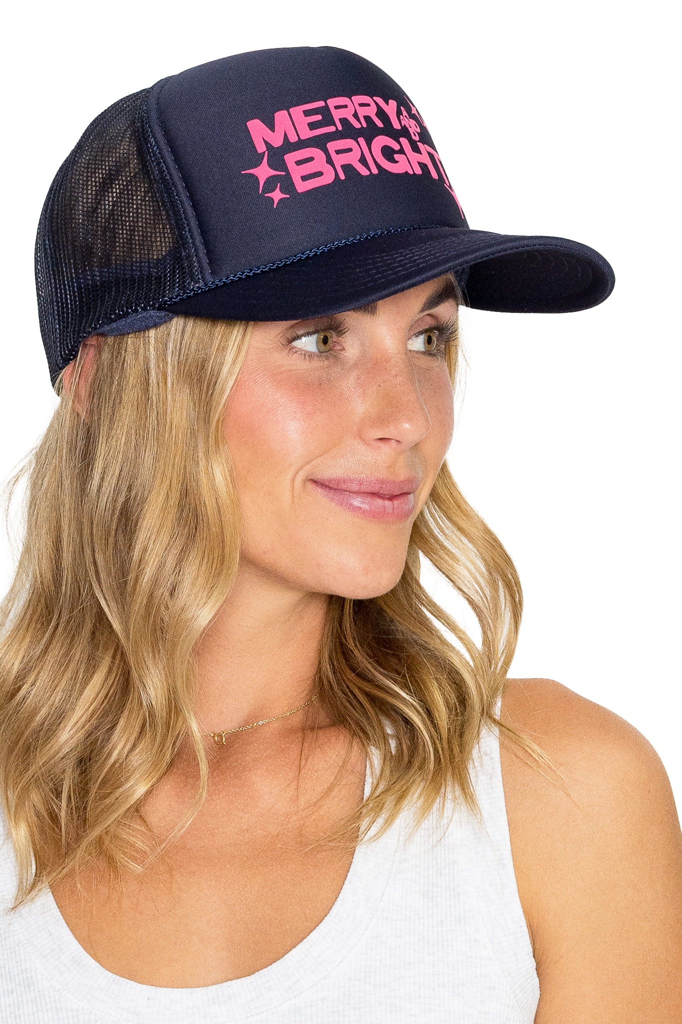 Merry & Bright Stars Trucker Hat in Navy