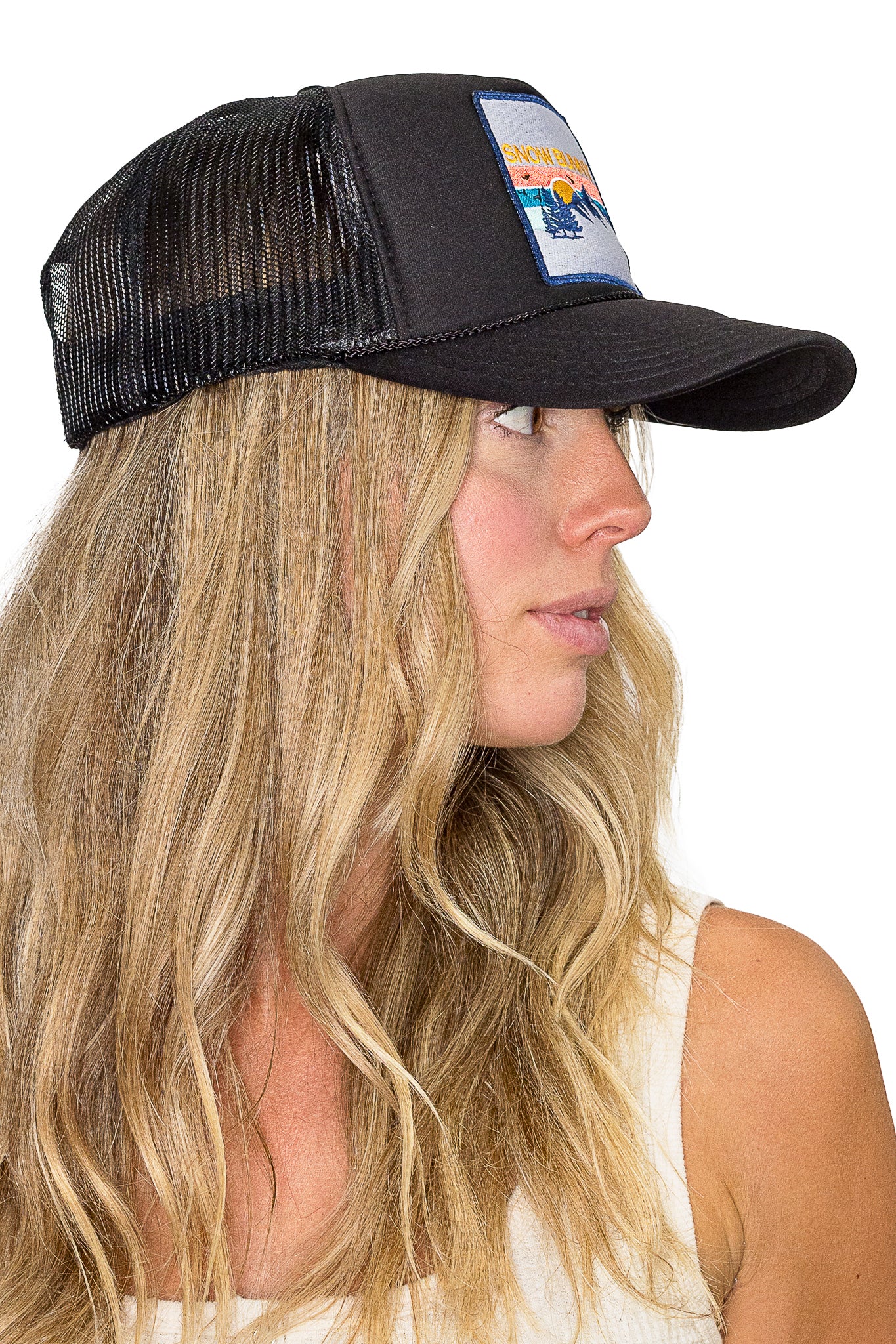 Snow Bunny Trucker Hat in Black