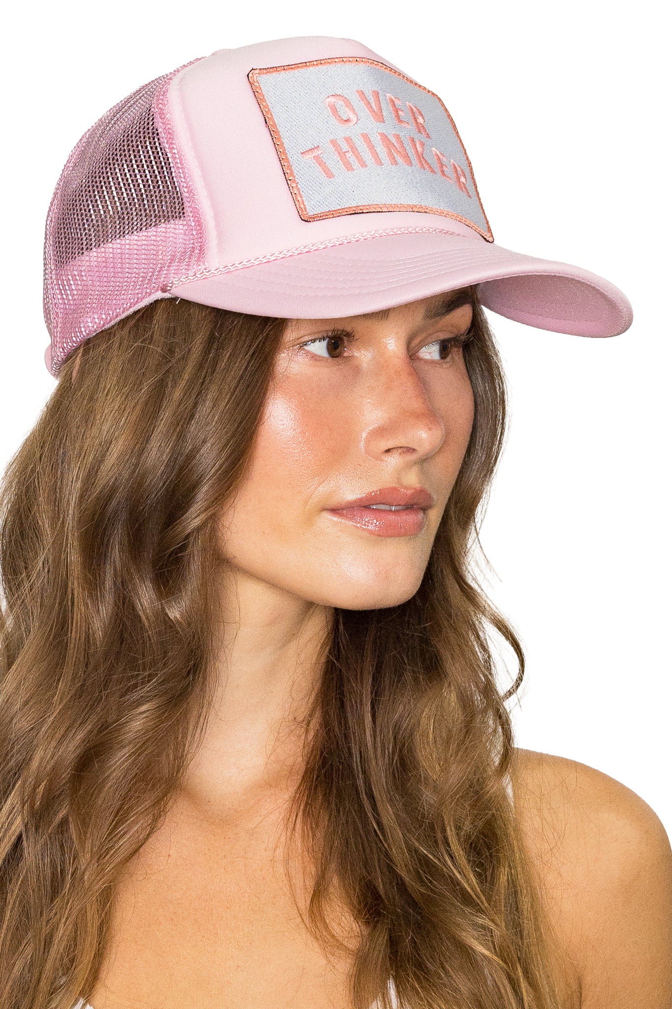 Overthinker Trucker Hat in Soft Pink