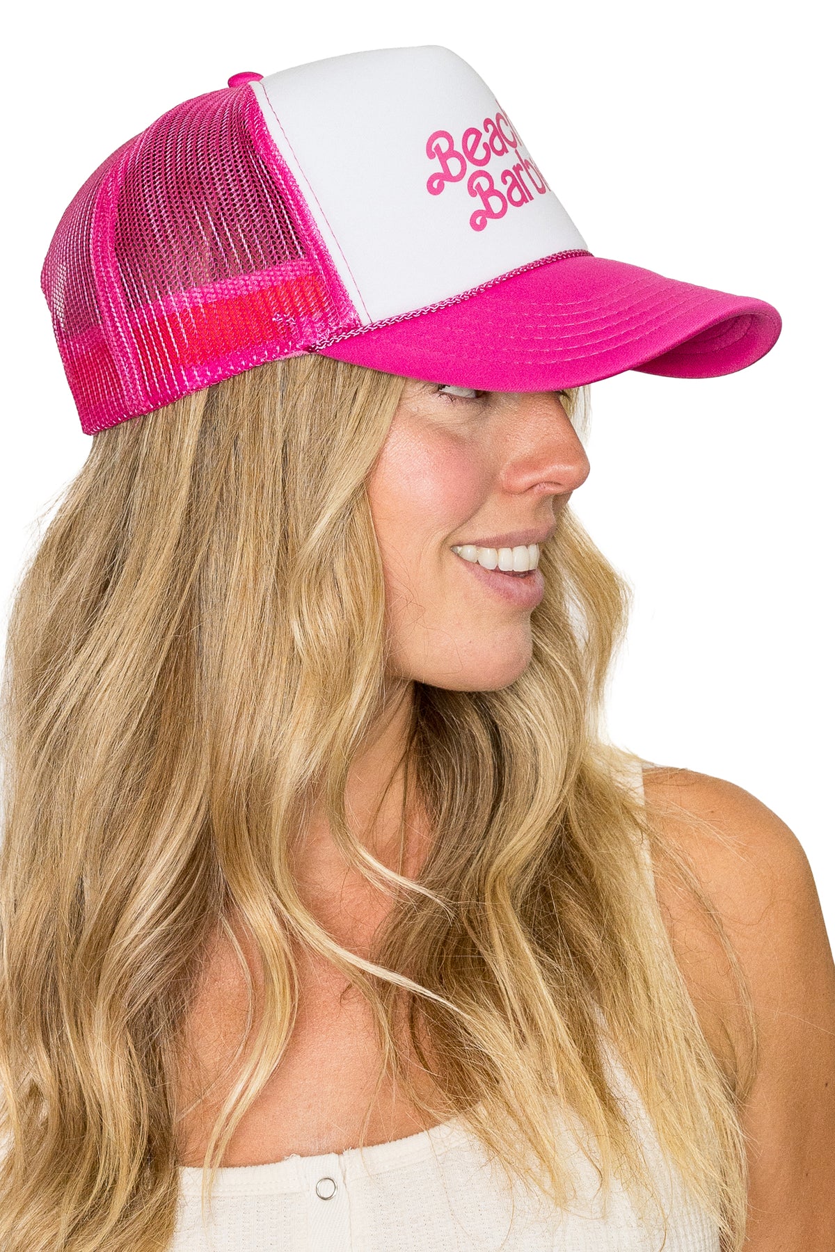 Beach Barbie Trucker Hat in Pink Split