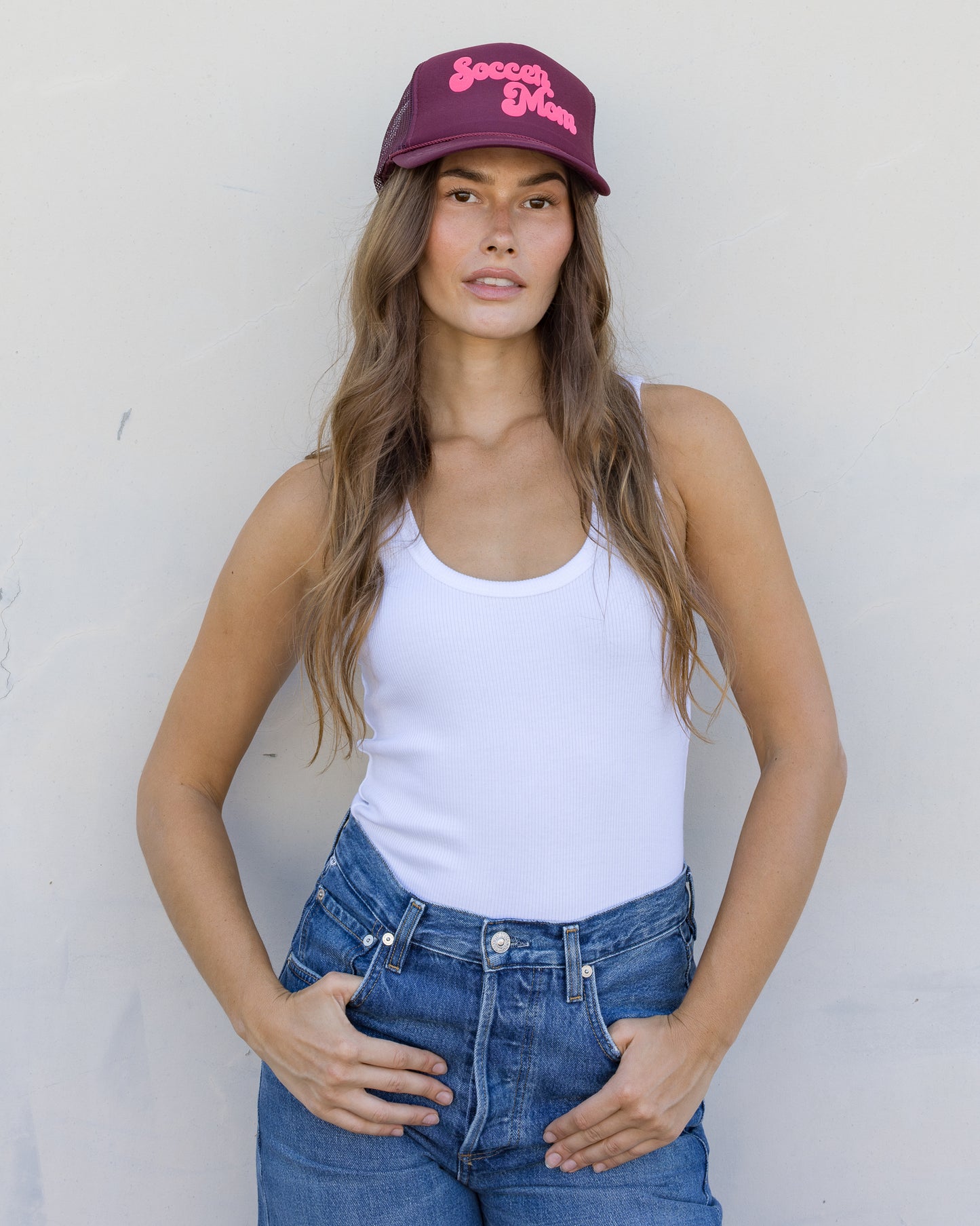 Soccer Mom Trucker Hat in Maroon