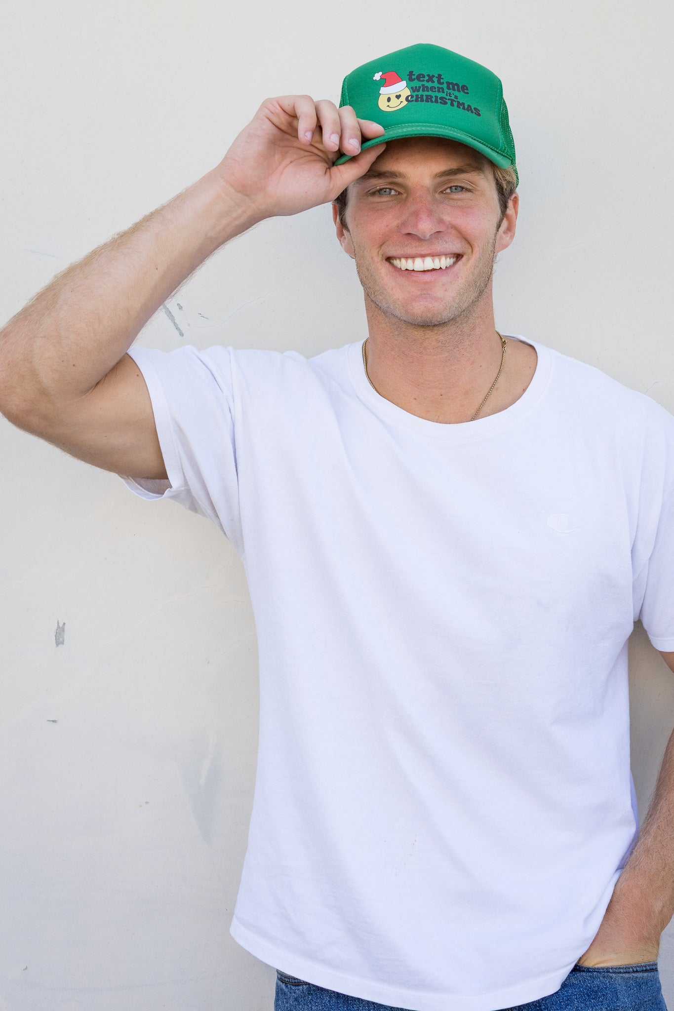 Text Me When It's Christmas Trucker Hat in Green
