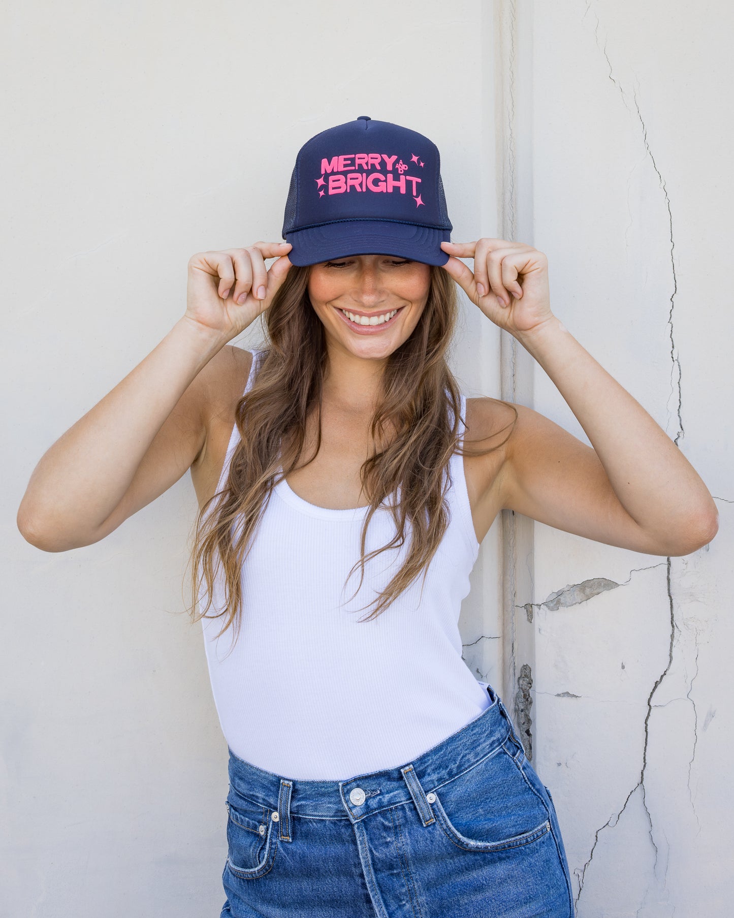 Merry & Bright Stars Trucker Hat in Navy