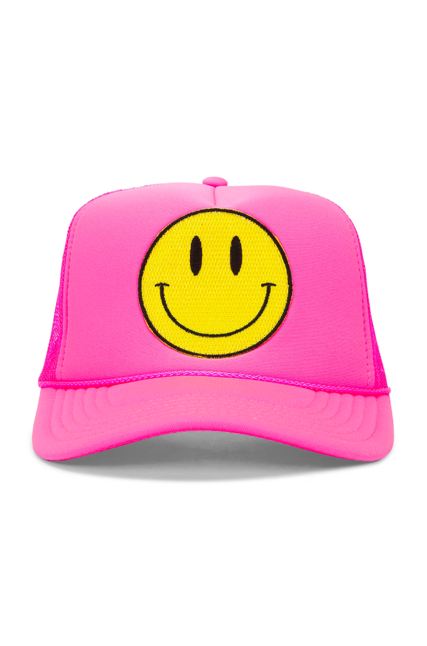Happy Face Trucker Hat in Pink