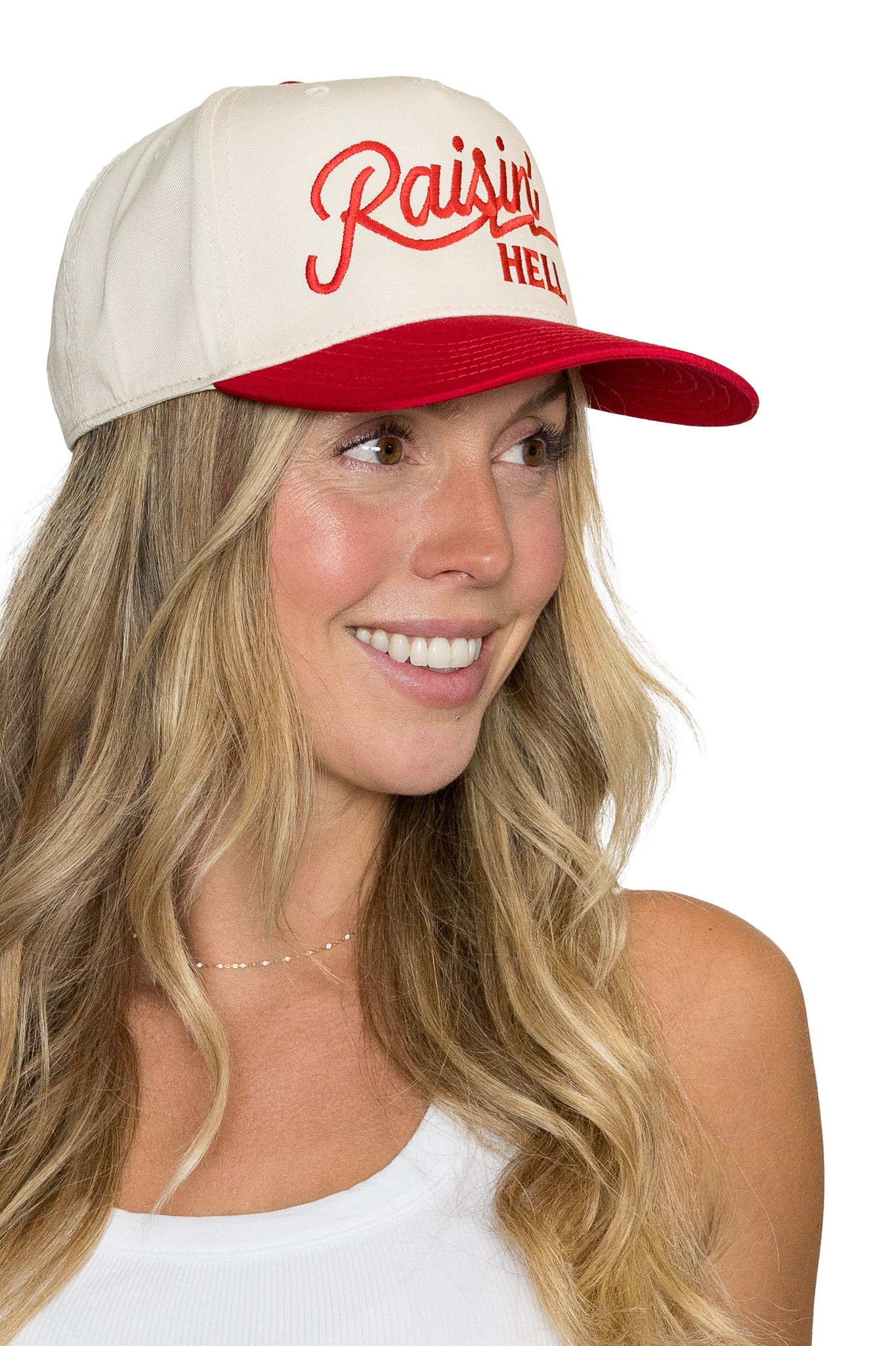 Raisin Hell Snapback Trucker Hat in Neutral Red Canvas