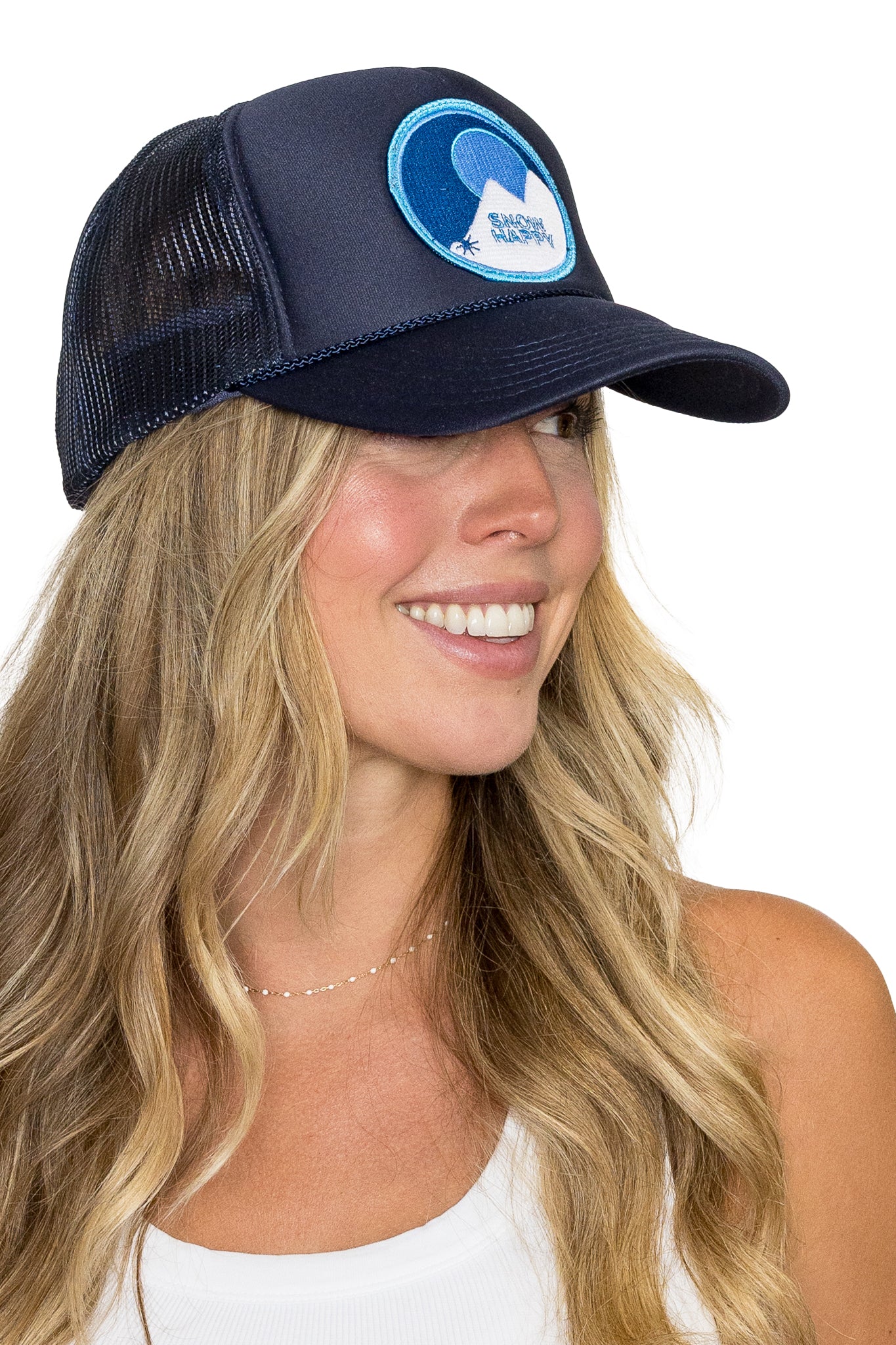 Snow Happy Trucker Hat in Navy