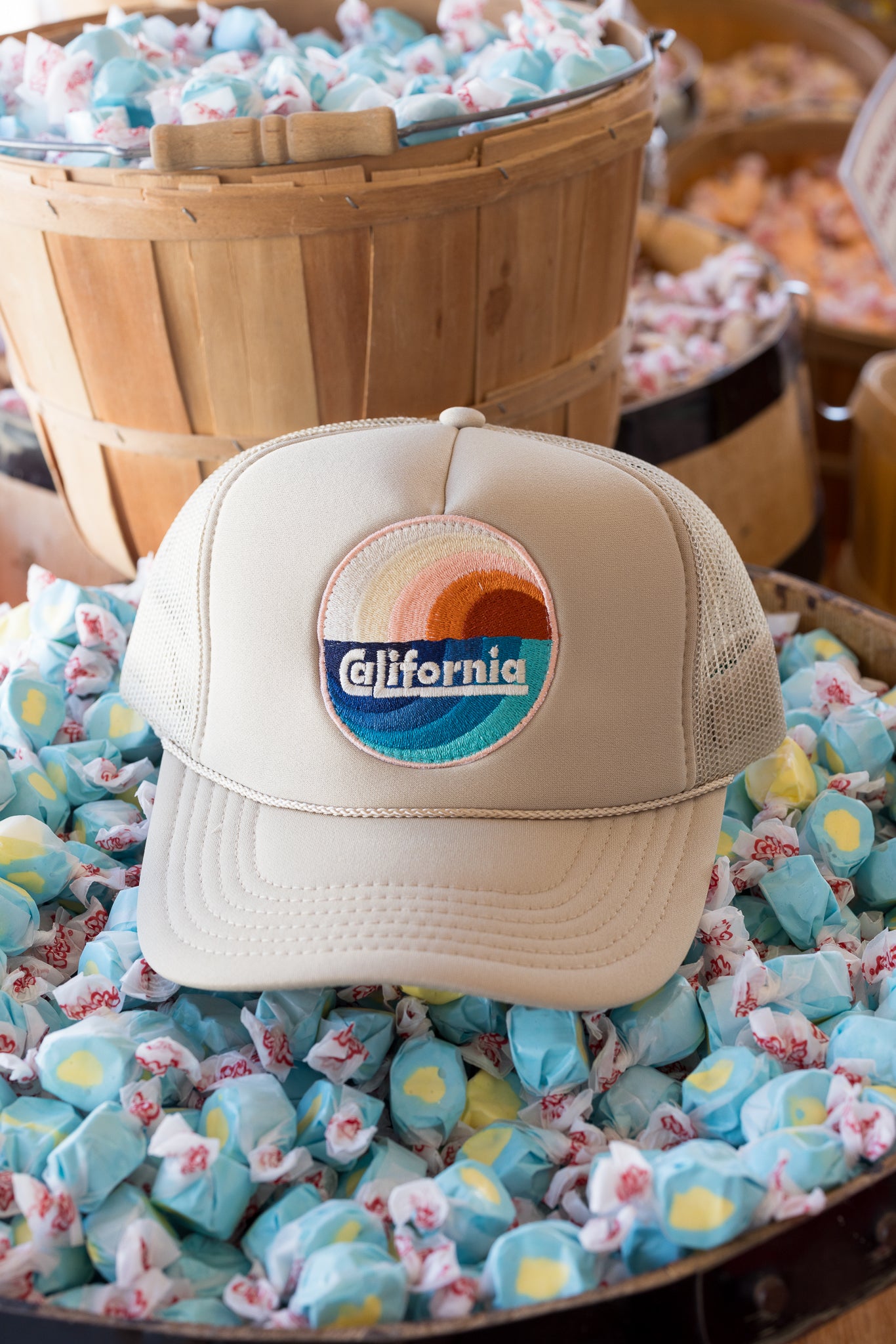 California Waves Trucker Hat in Tan