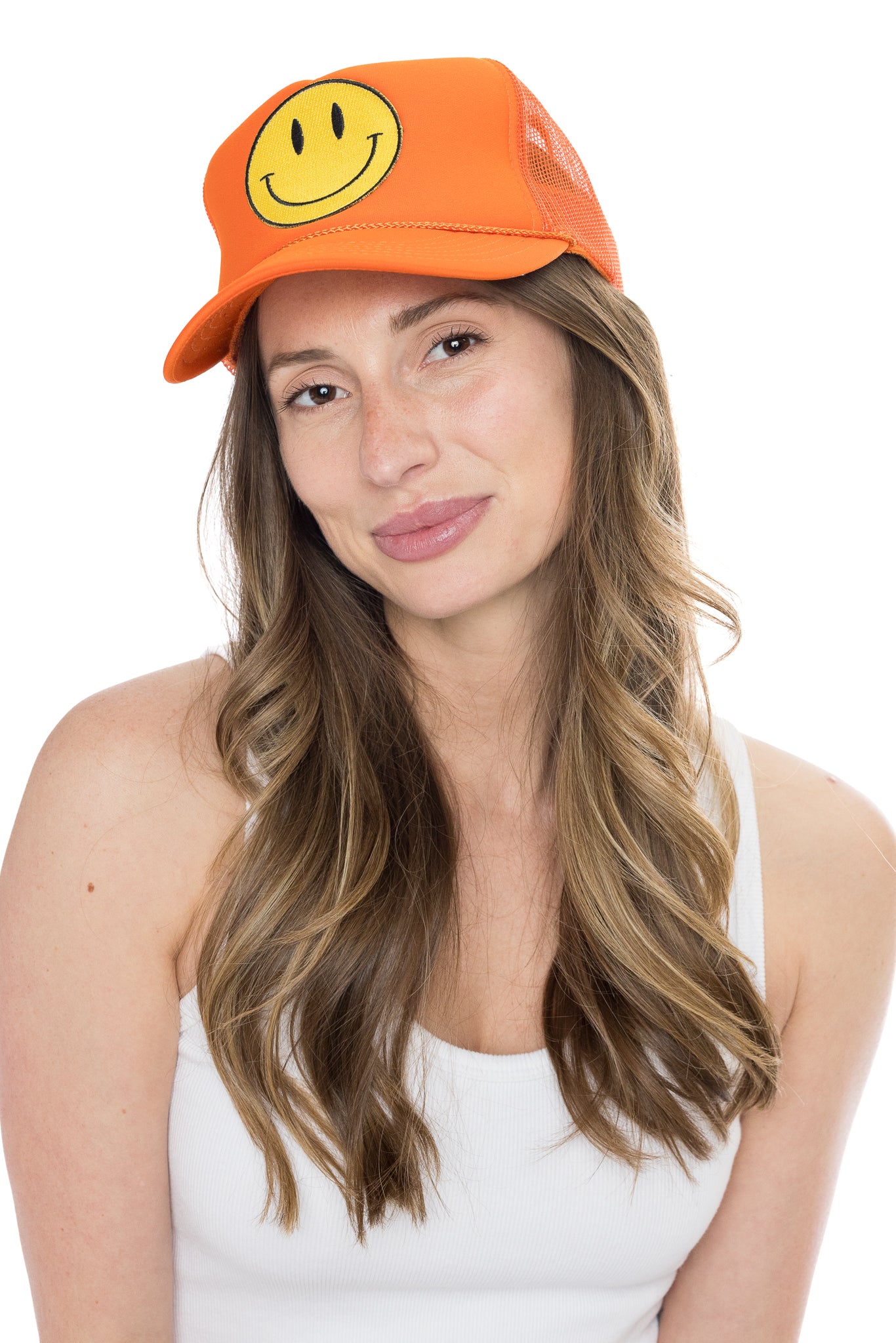Happy Trucker Hat in Orange