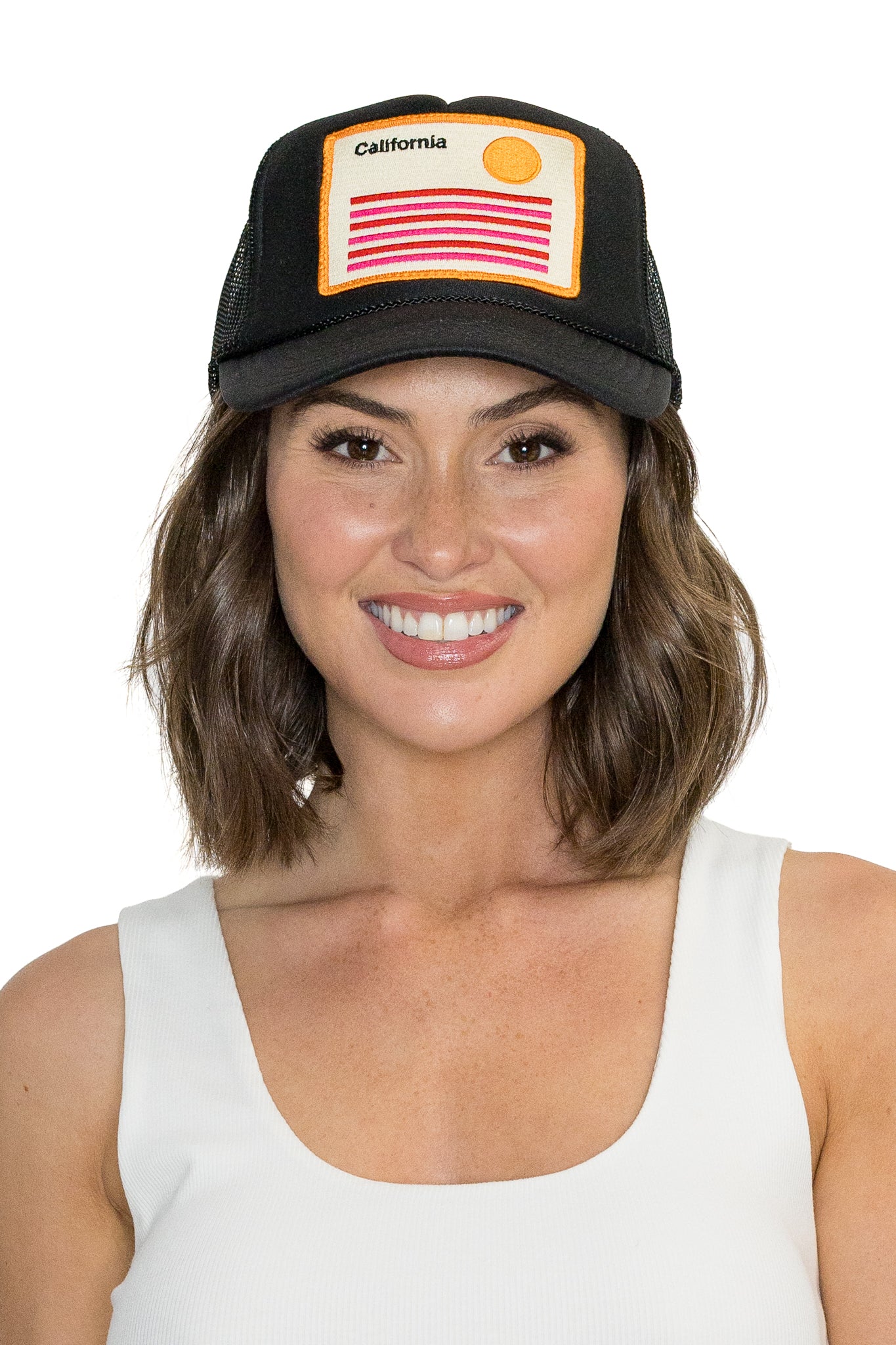 California Stripes Trucker Hat in Black