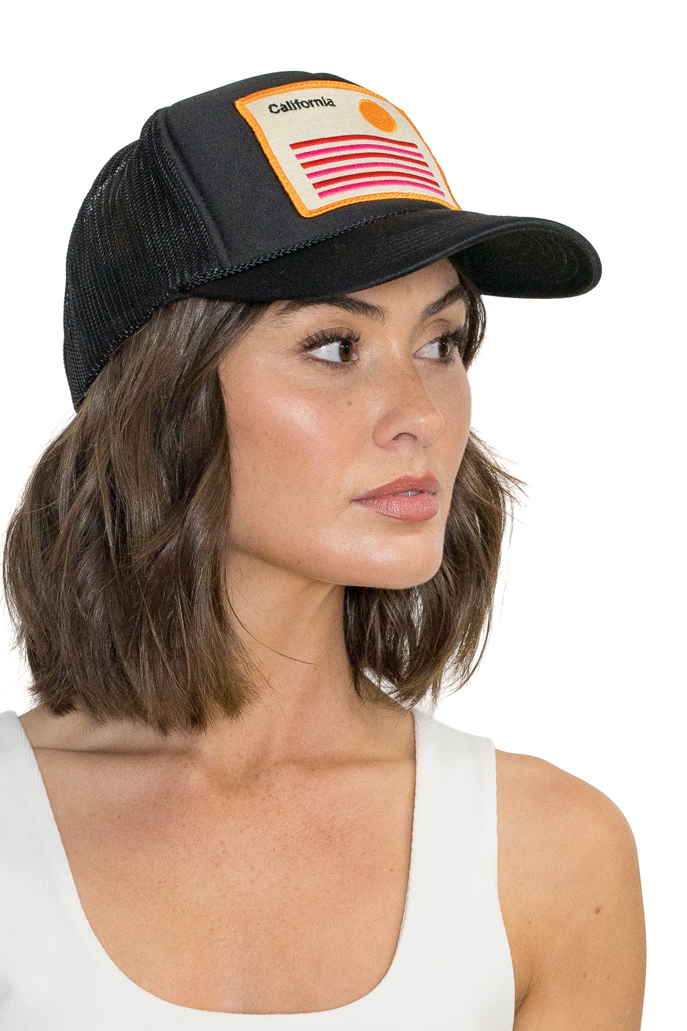 California Stripes Trucker Hat in Black
