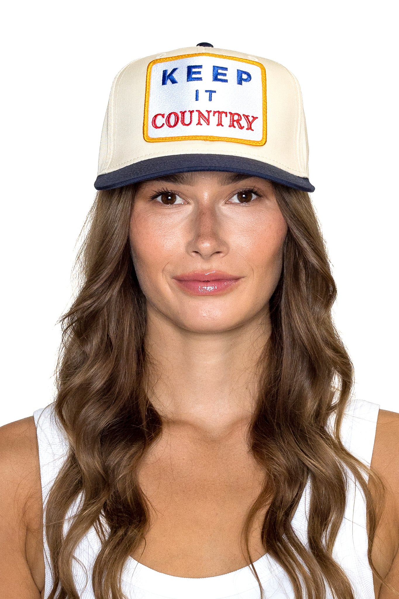 Keep It Country Canvas Trucker Hat in Blue Split