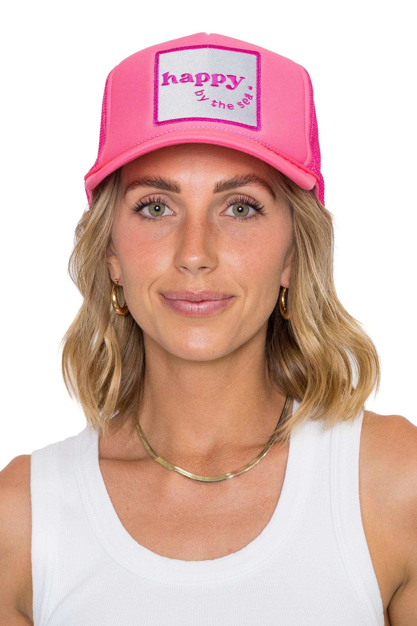Happy By The Sea Trucker Hat in Pink
