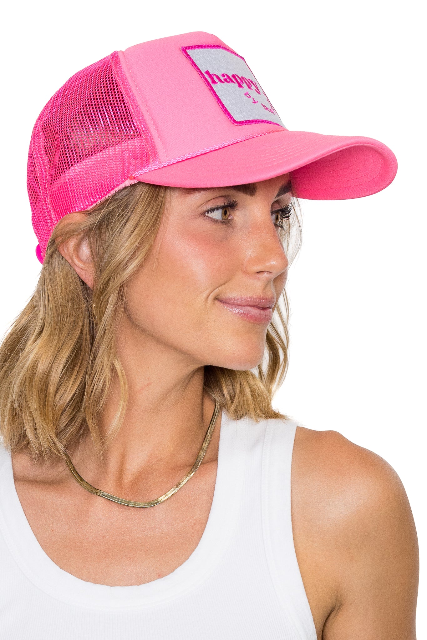 Happy By The Sea Trucker Hat in Pink