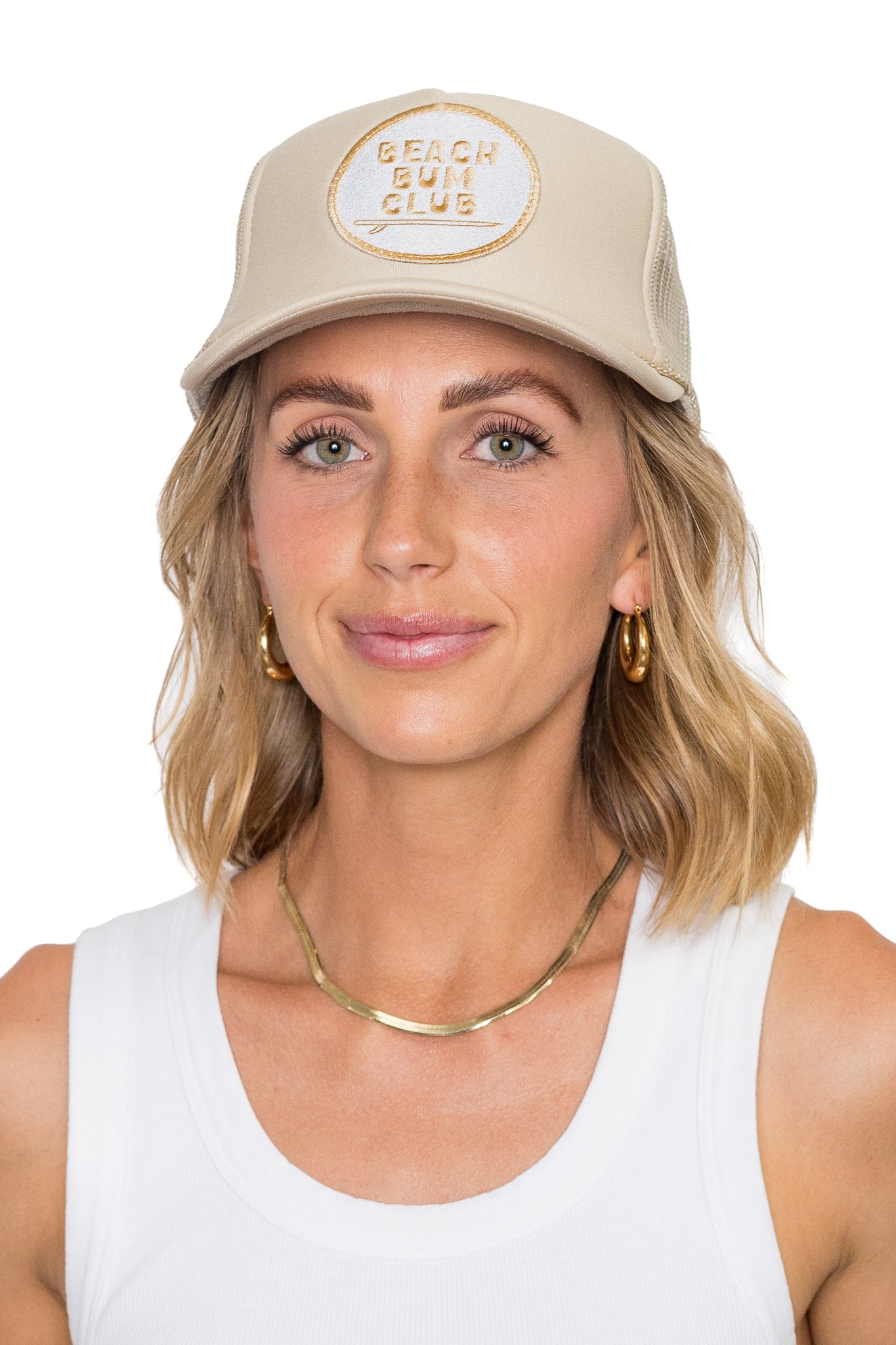 Beach Bum Club Trucker Hat in Tan