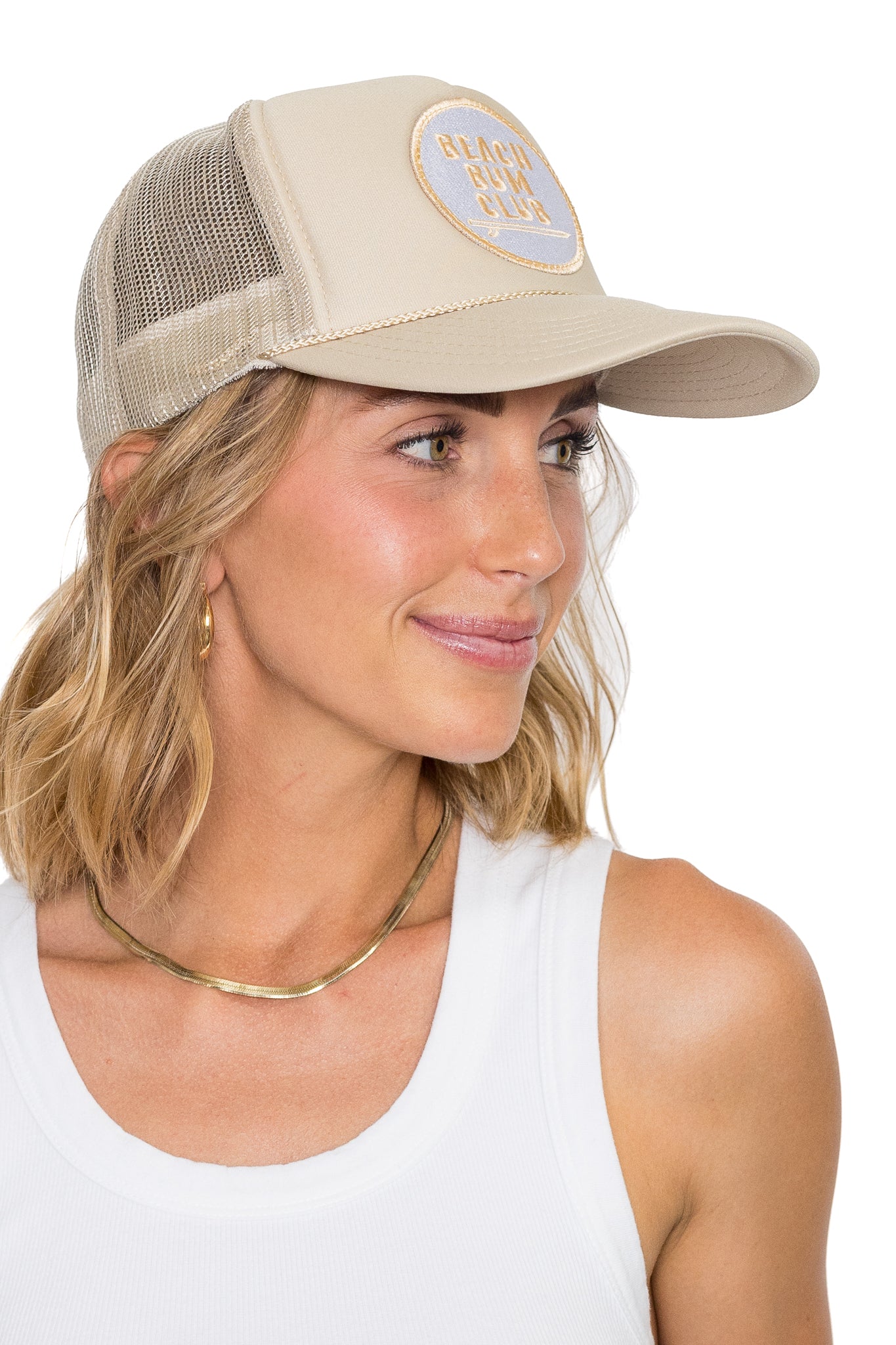 Beach Bum Club Trucker Hat in Tan
