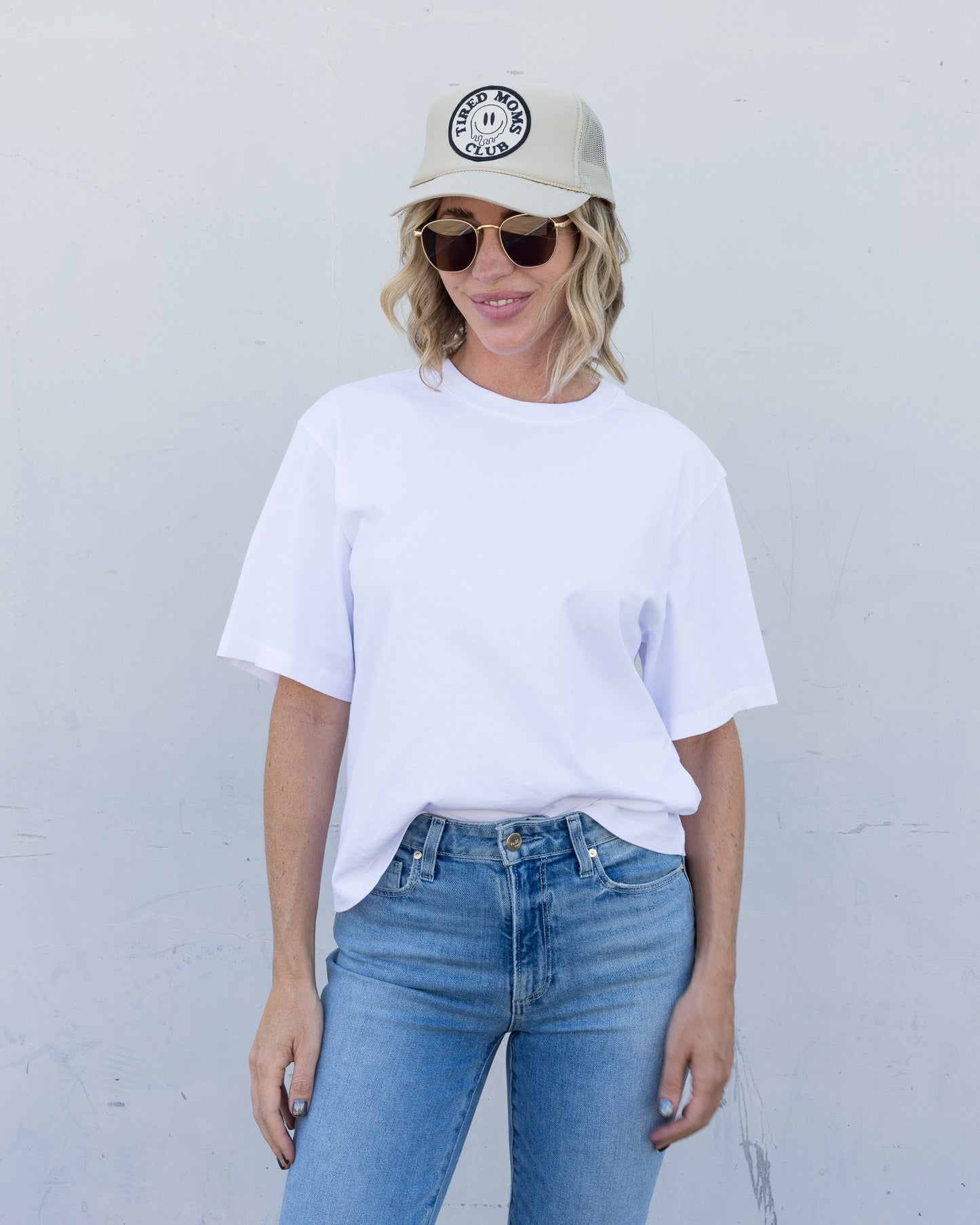 Tired Moms Club Trucker Hat in Tan