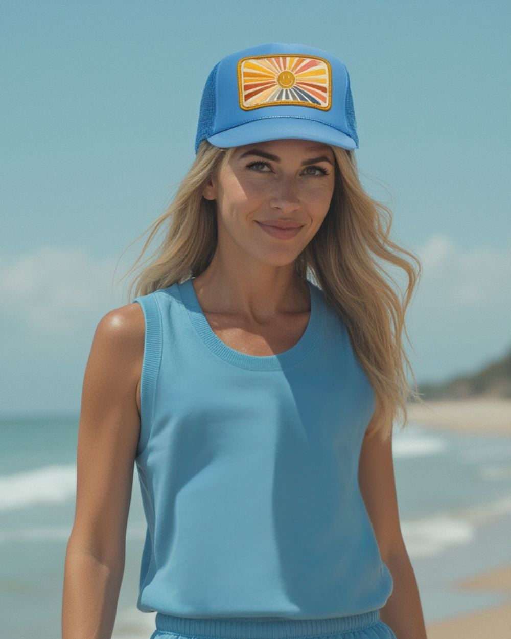 Rays Of Happy Trucker Hat in Blue