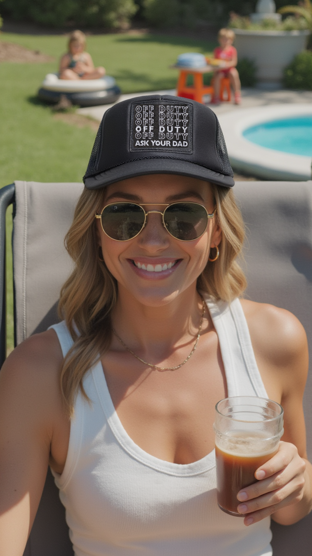 Off Duty Ask Your Dad Trucker Hat in Black