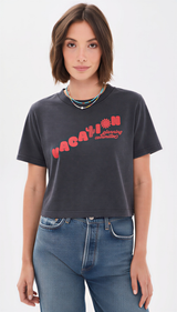 Vacation Planning Committee Crop Tee in Black