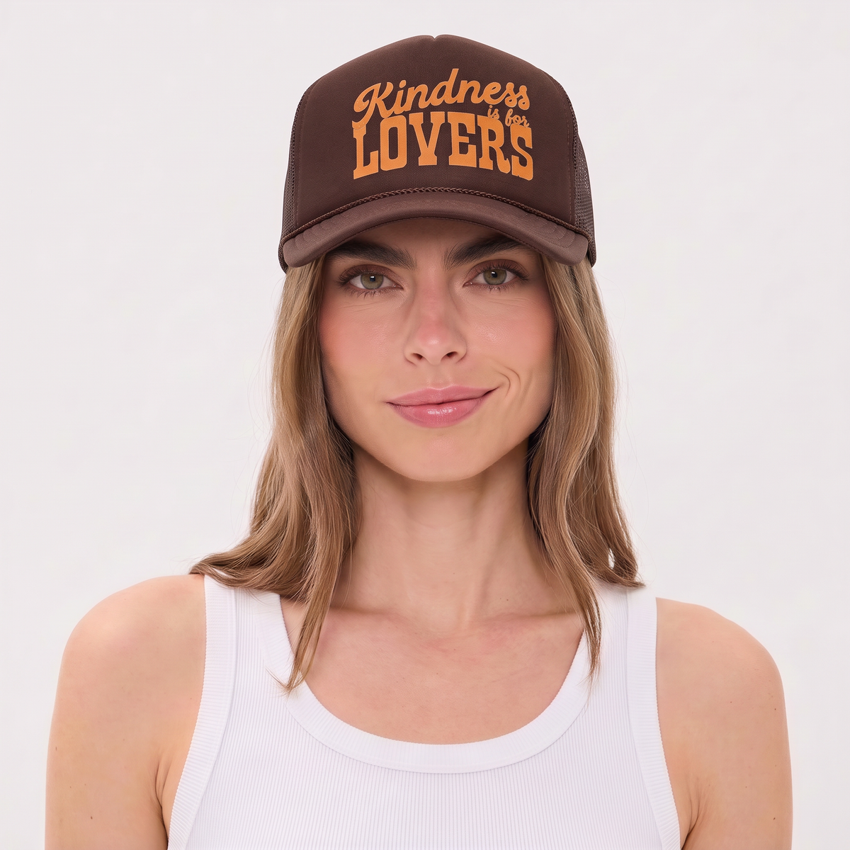 Kindness is for Lovers Trucker Hat in Brown