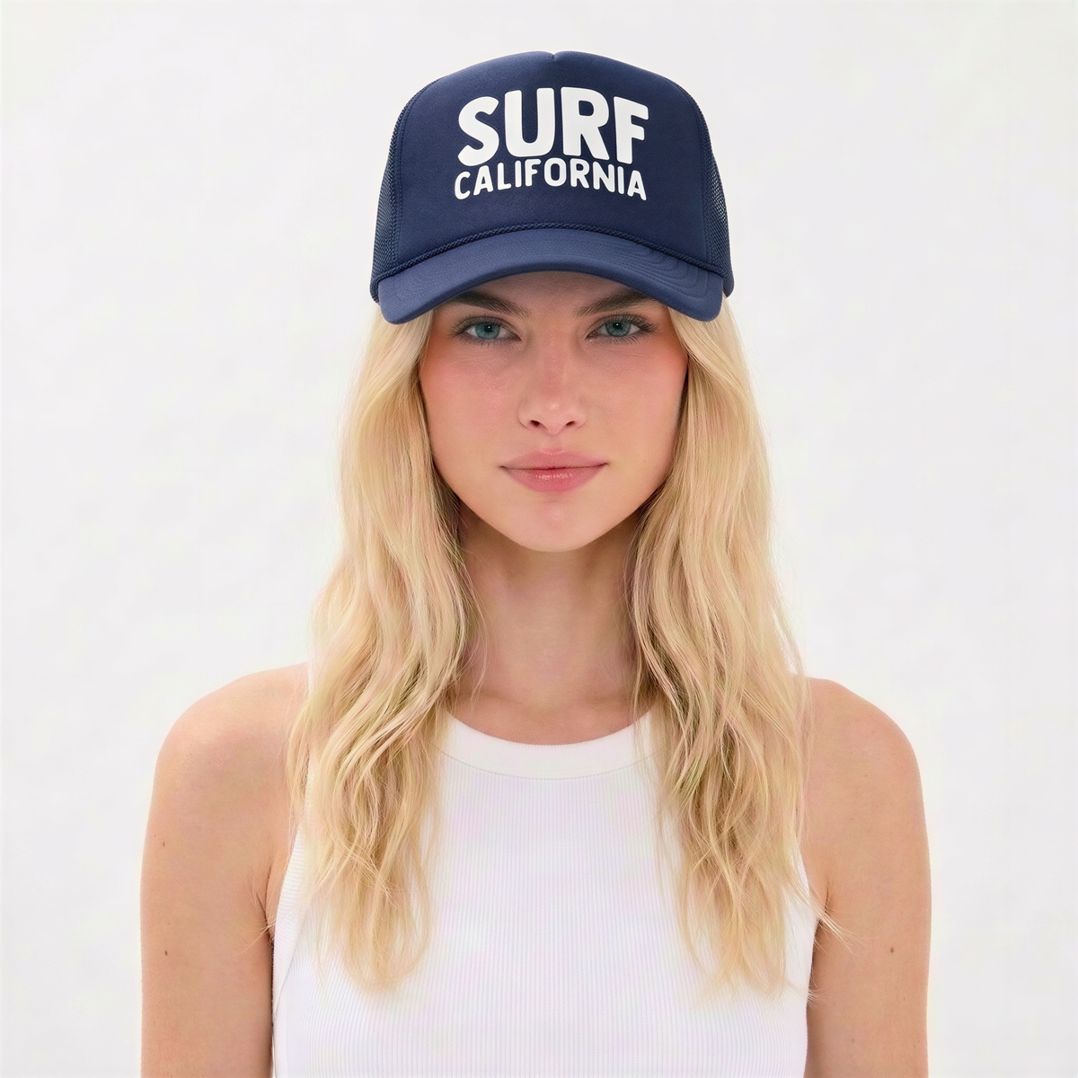 Surf California Trucker Hat in Navy with White