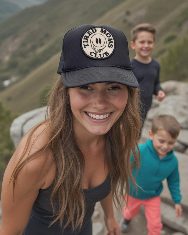 Tired Moms Club Trucker Hat in Black
